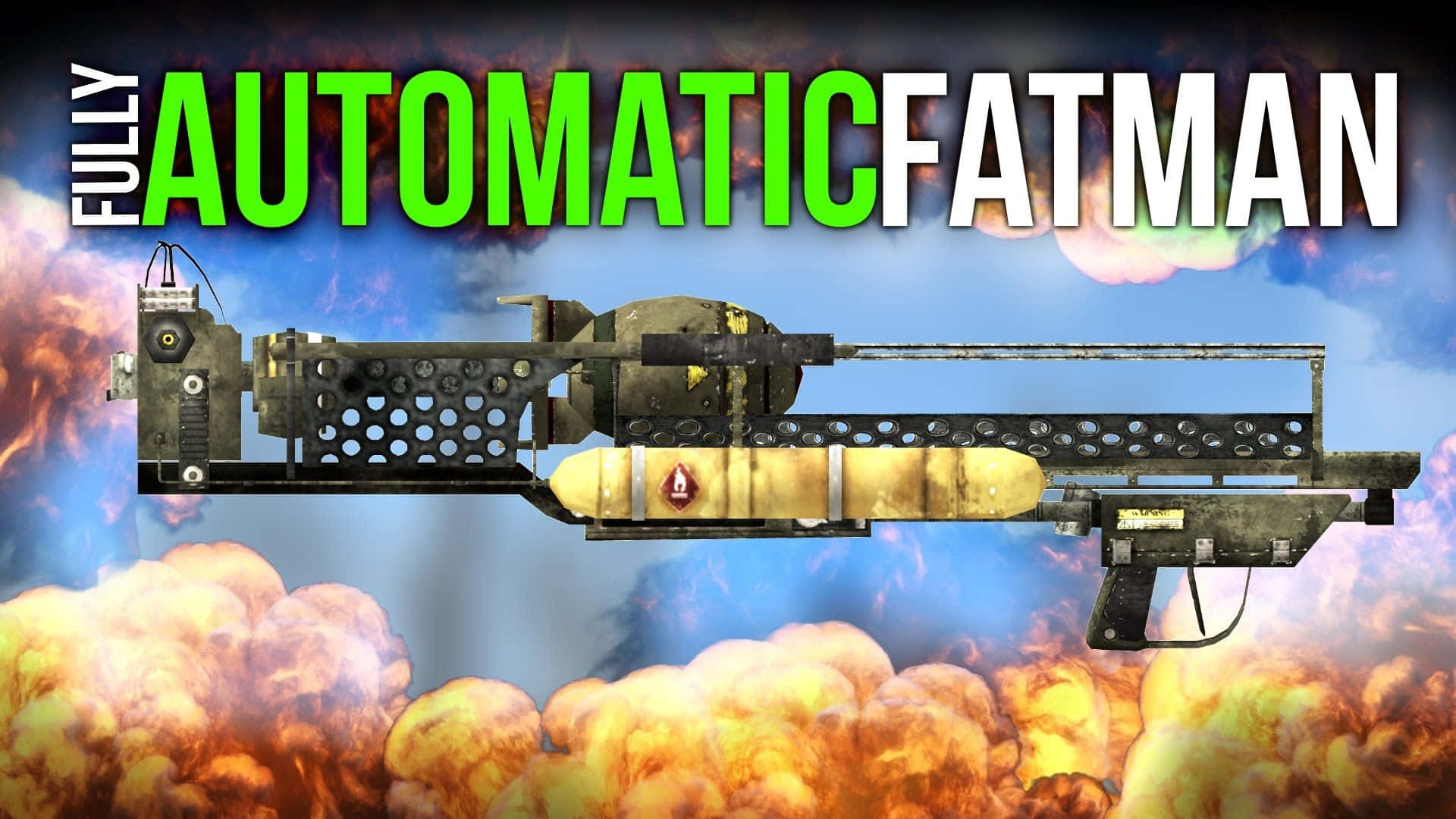 Fallout 4 Fat Man, automatic bomb launcher, fiery explosions, Full HD Desktop Wallpaper
