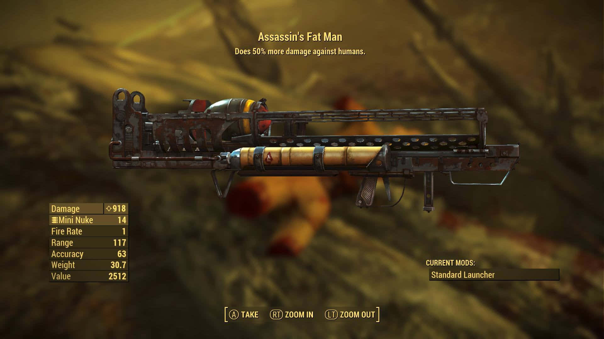 Fallout 4 Fat Man, rusted nuclear launcher weapon, video game inventory, Full HD Desktop Wallpaper