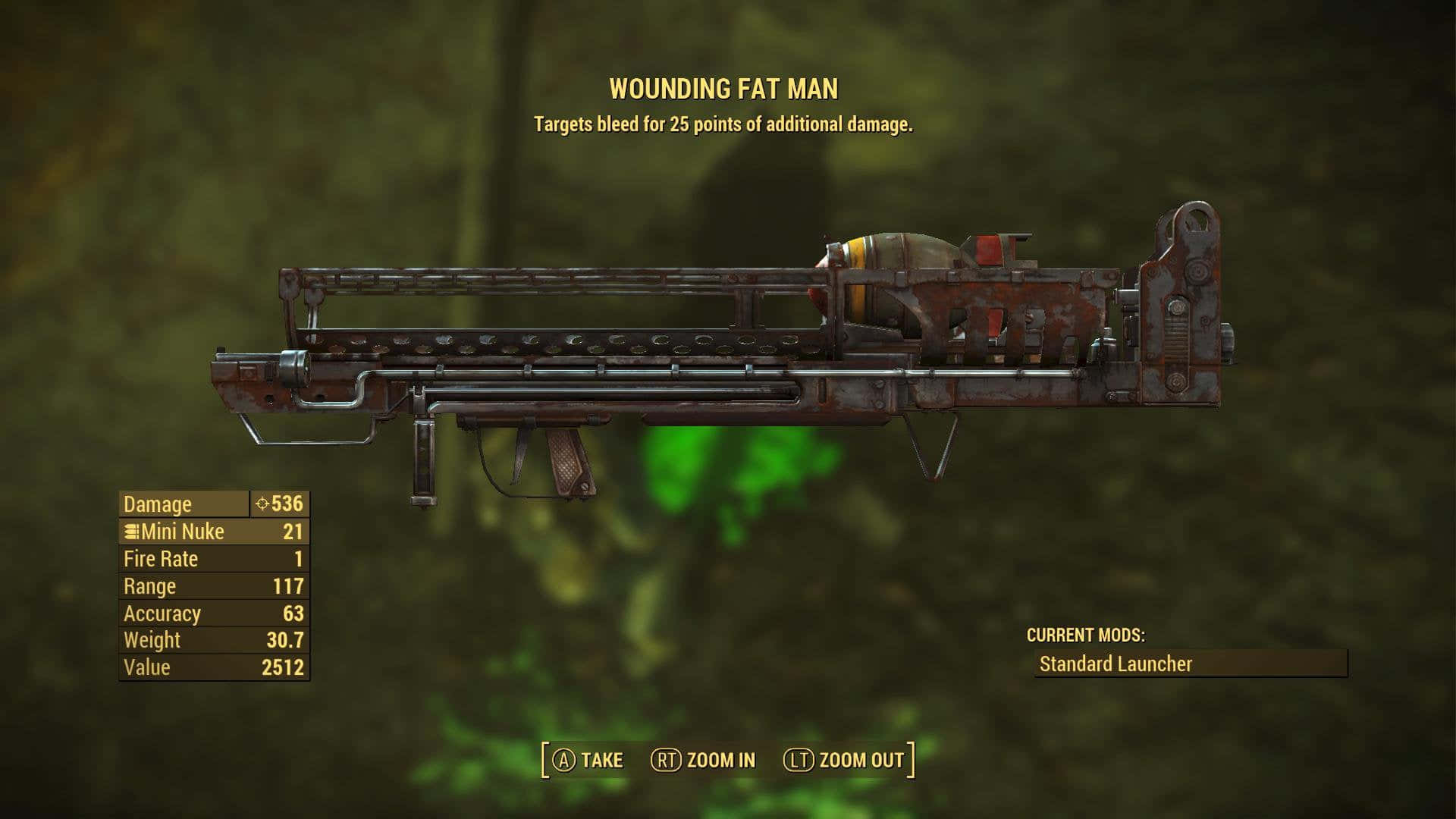 Fallout 4 Fat Man, rusted futuristic weapon, glowing green accents, Full HD Desktop Wallpaper