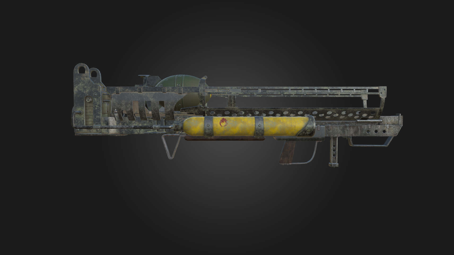 Fallout 4 Fat Man, yellow fuel tank, metallic frame, Full HD Desktop Wallpaper