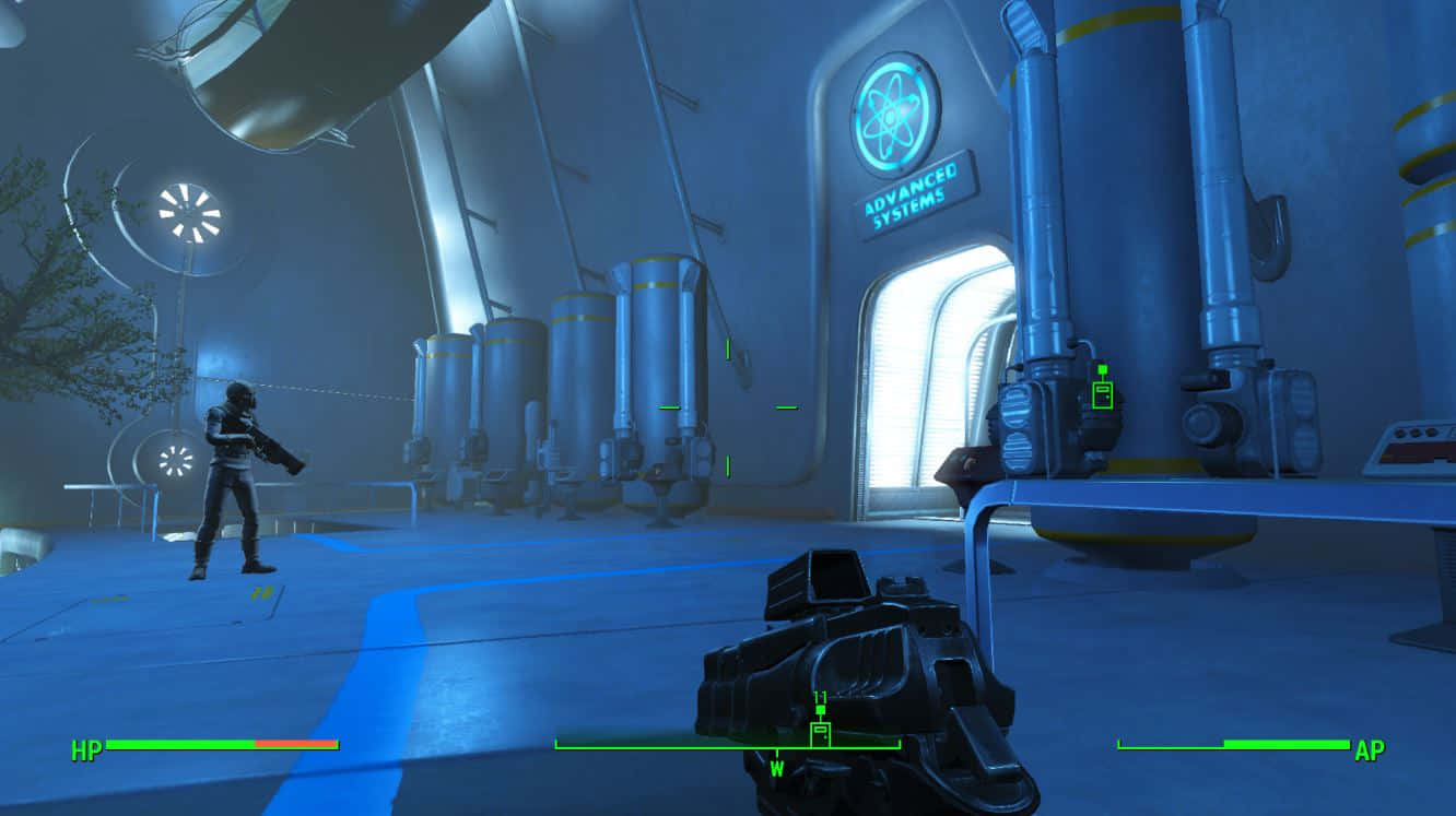 Fallout 4 Institute, blue-lit sci-fi lab, soldier, HD Desktop Wallpaper