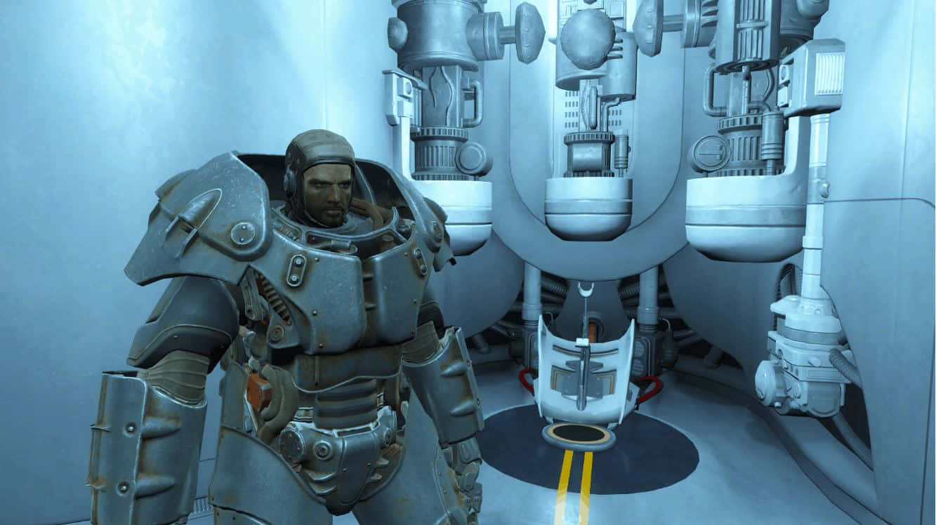 Fallout 4 Institute, sterile futuristic chamber, glowing yellow lines on the floor, HD Desktop Wallpaper