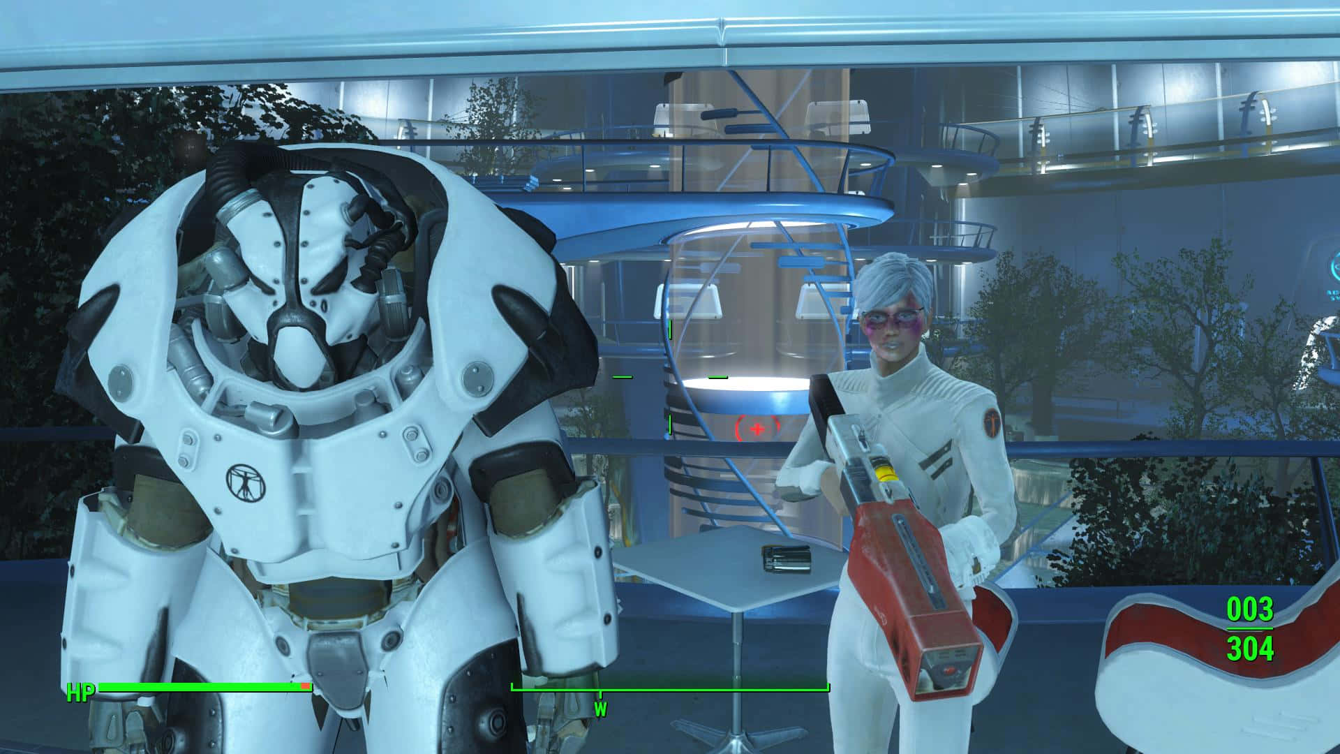 Fallout 4 Institute, white armored robot, person in white suit, Full HD Desktop Wallpaper