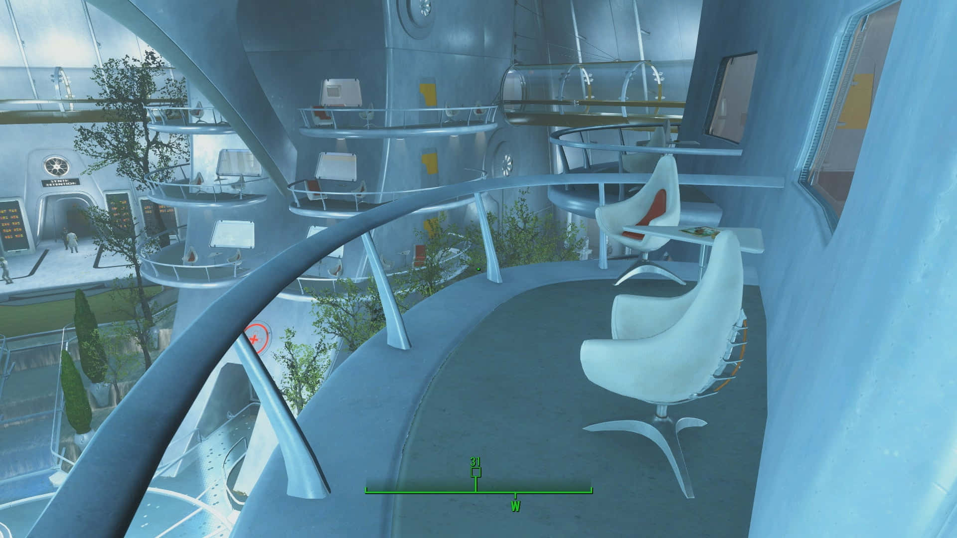 Fallout 4 Institute, futuristic blue interior, white chairs, Full HD Desktop Wallpaper