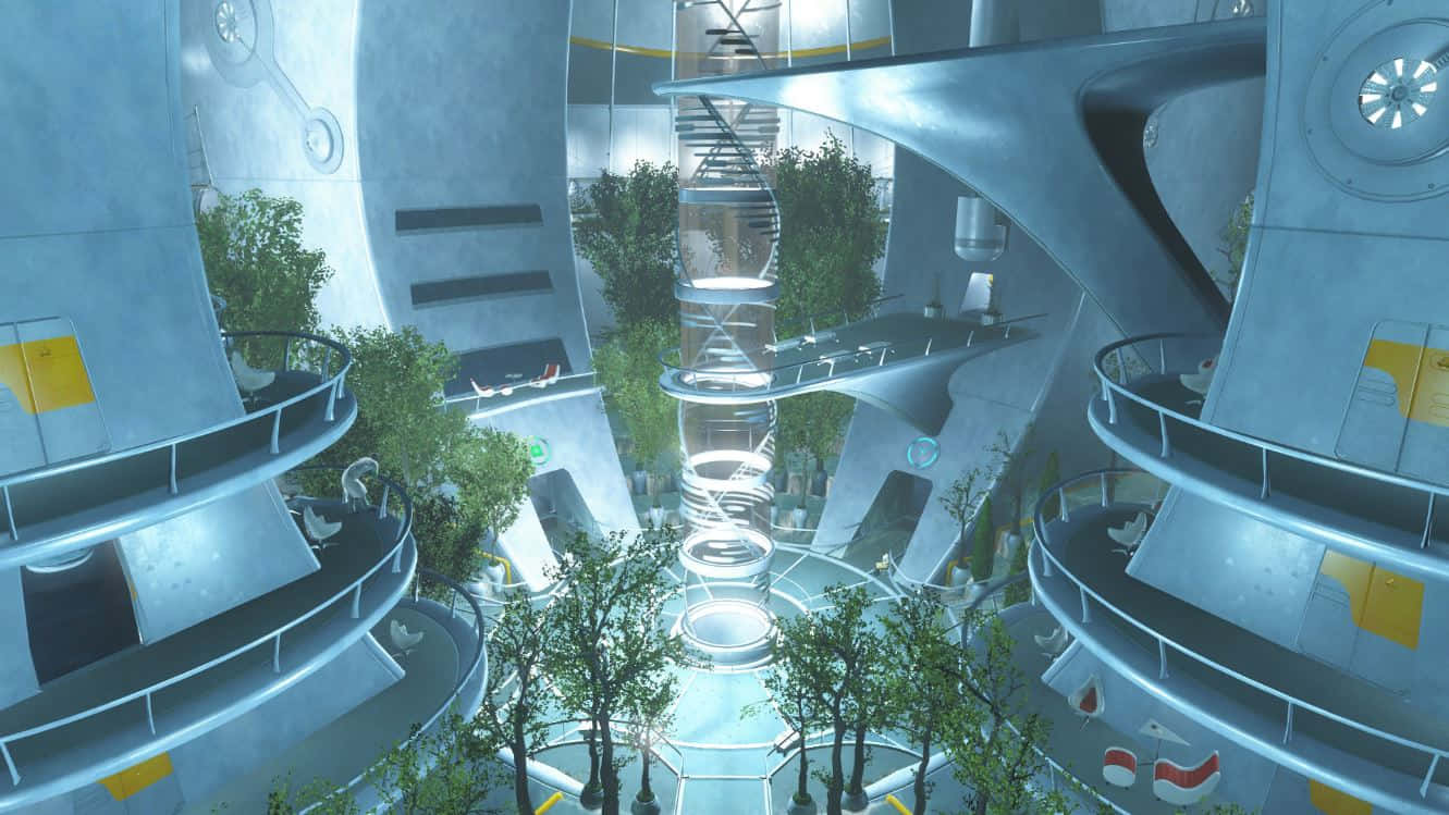 Fallout 4 Institute, silver spiral staircase, multi-level atrium, HD Desktop Wallpaper
