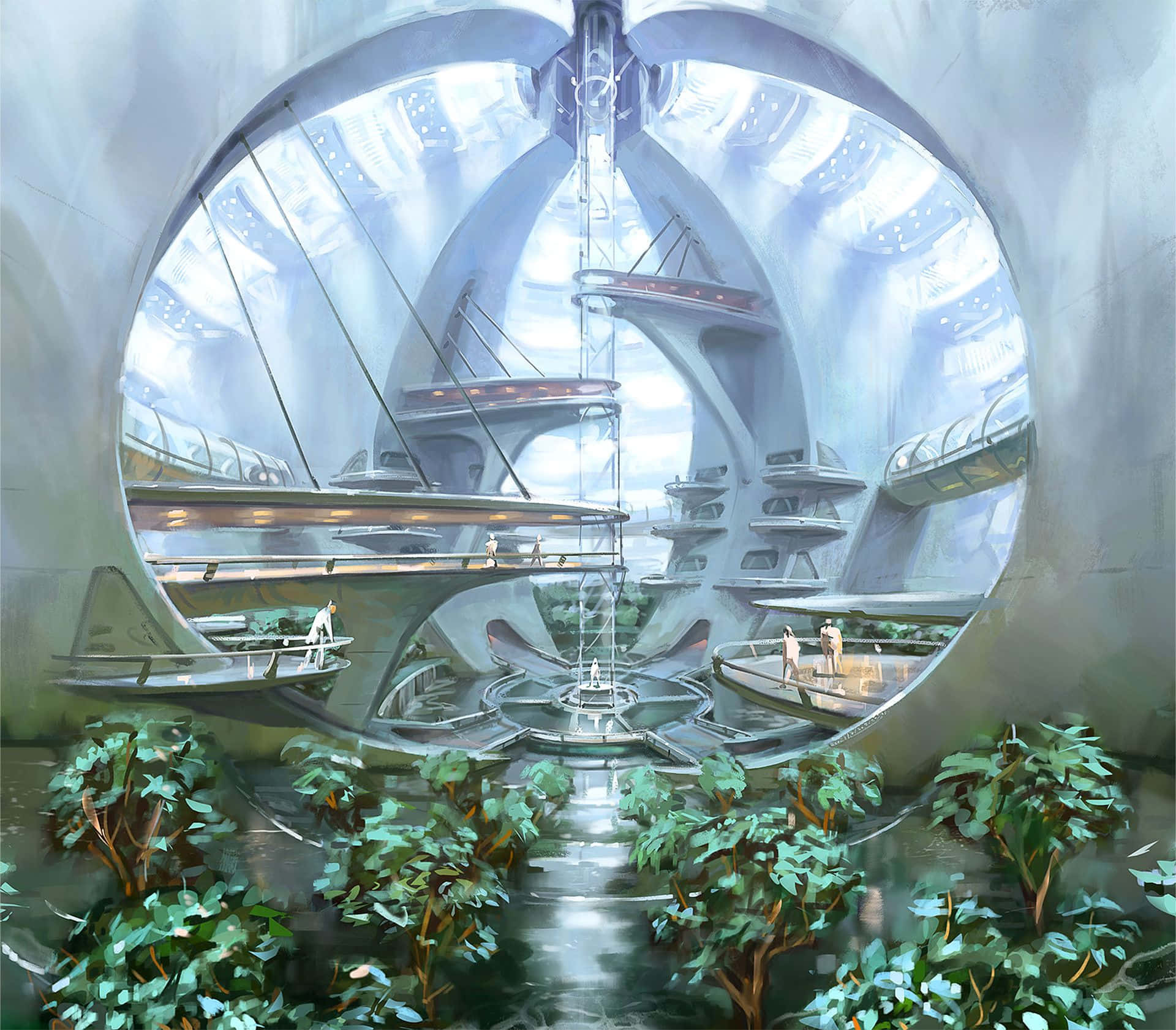 Fallout 4 Institute, futuristic dome interior, floating walkways, Full HD Desktop Wallpaper