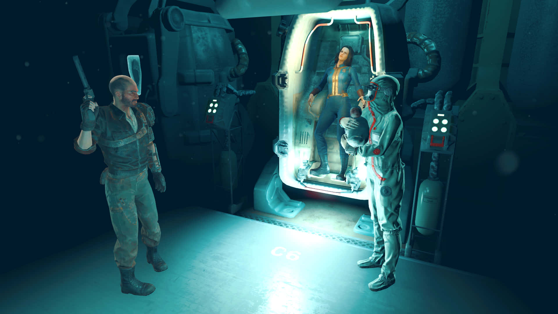 Fallout 4 Institute, futuristic chamber, glowing pod, Full HD Desktop Wallpaper