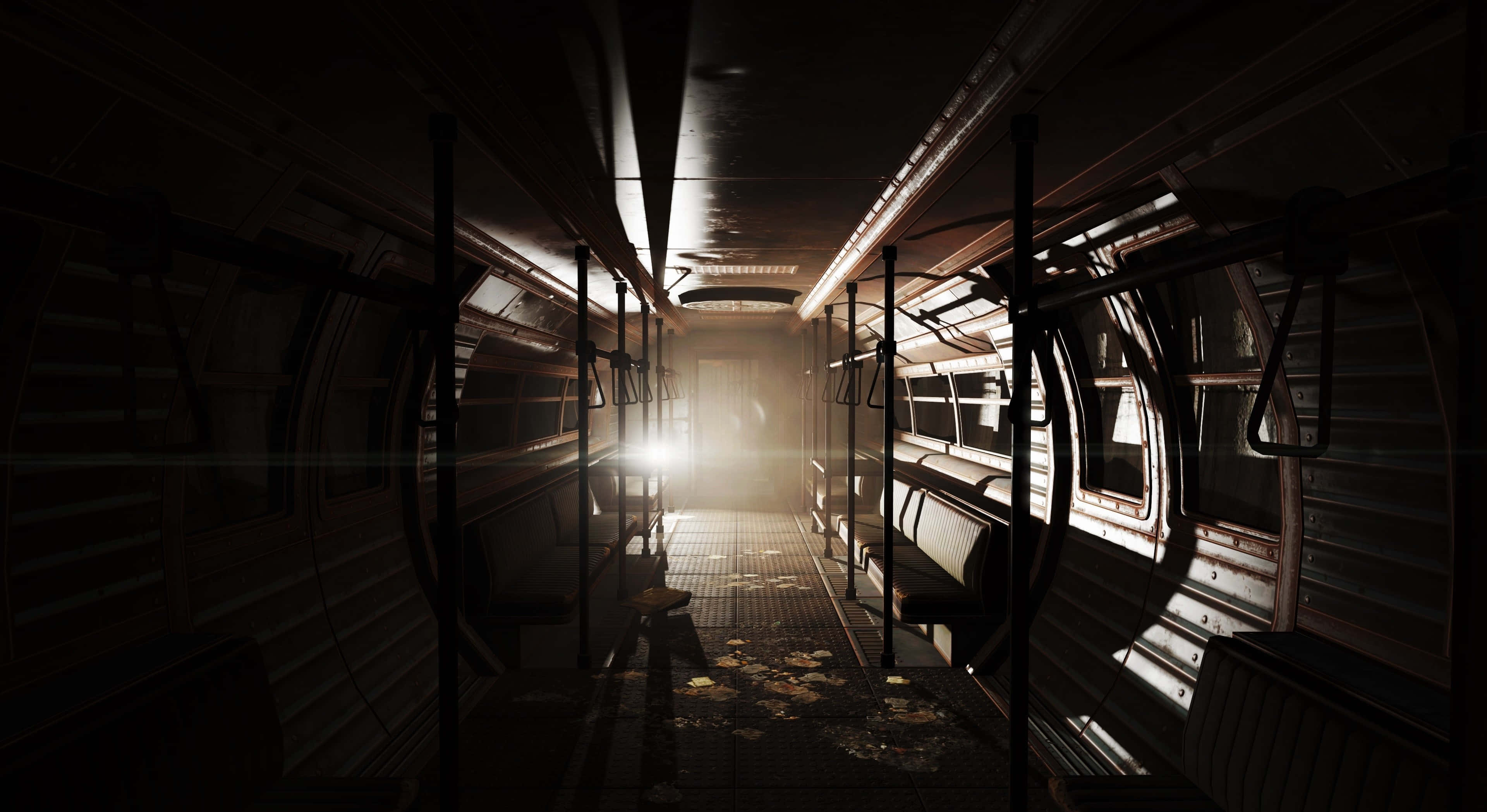 Fallout 4, subway car, dusty golden light, 4K Desktop Wallpaper