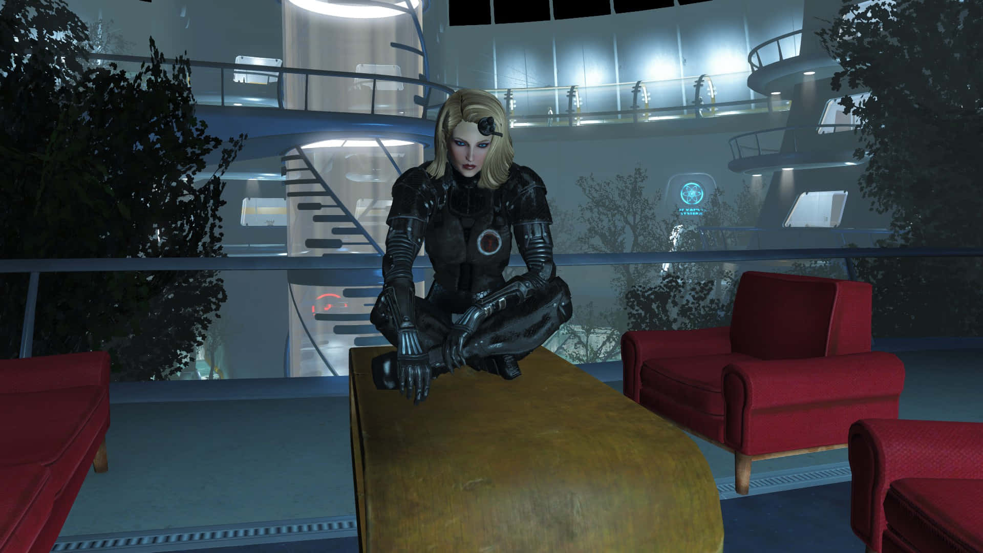 Fallout 4 Institute, cybernetic woman, black armor, Full HD Desktop Wallpaper
