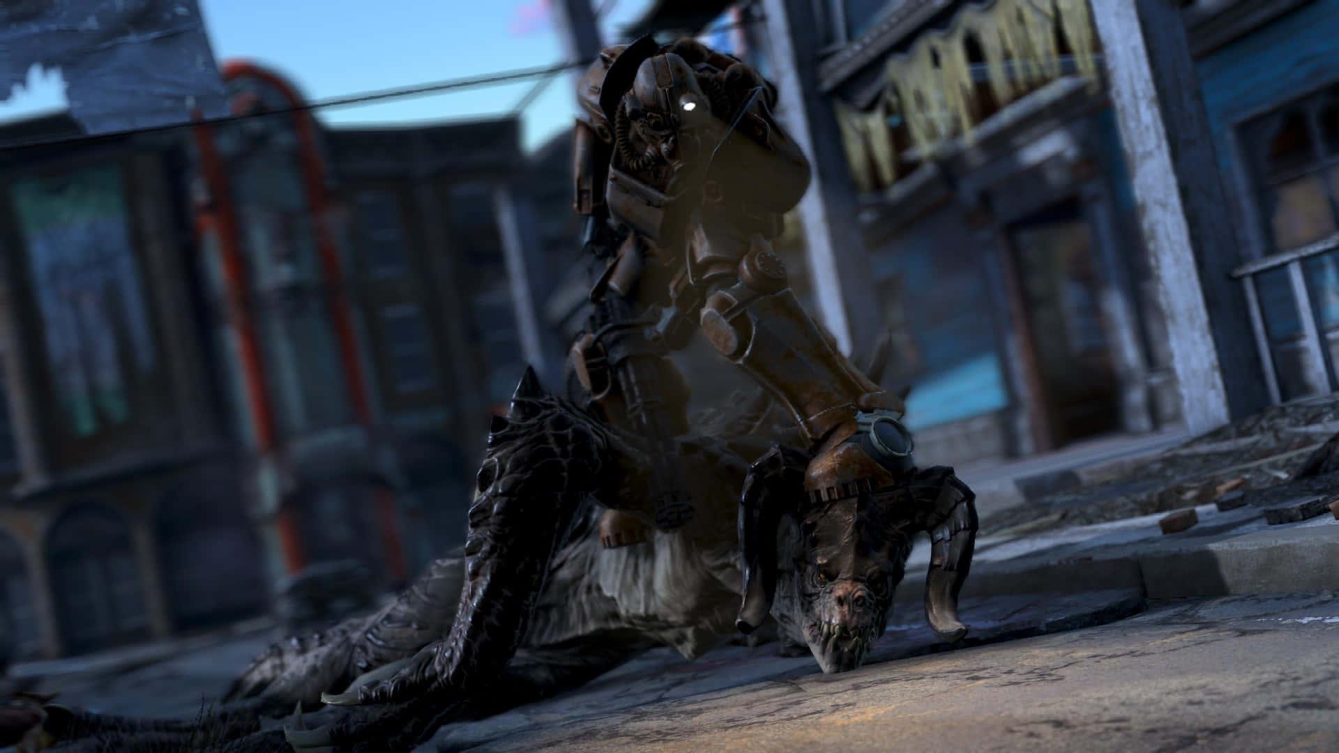 Fallout 4 Power Armor, robotic warrior, defeated monstrous creature, Full HD Desktop Wallpaper