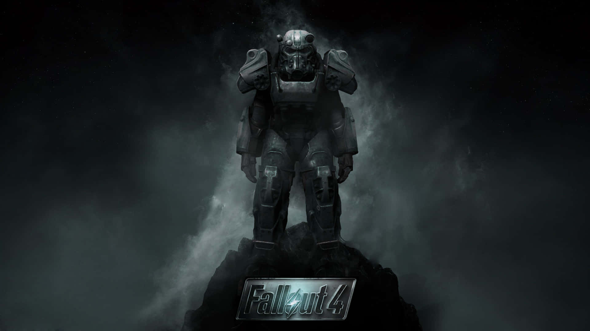 Fallout 4 Power Armor, Fallout 4 logo, rocky peak, Full HD Desktop Wallpaper
