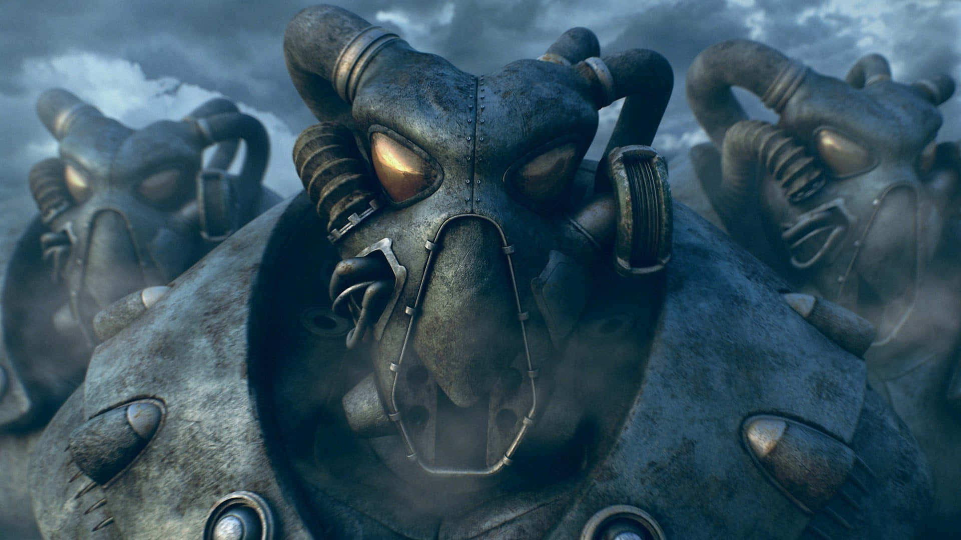 Fallout 4 Power Armor, glowing eyes, gas mask, Full HD Desktop Wallpaper