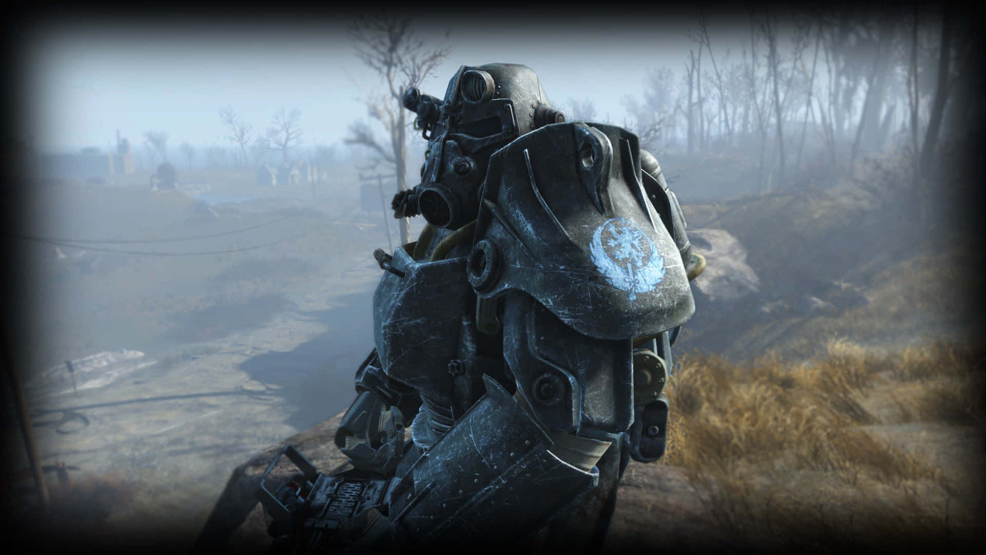 Fallout 4 Power Armor, desolate wasteland, foggy, Full HD Desktop Wallpaper