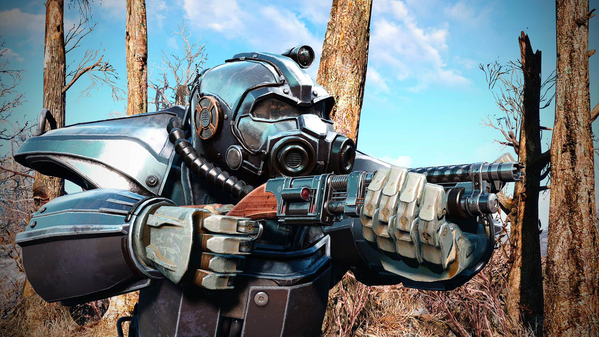 Fallout 4 Power Armor, wasteland warrior, futuristic weapon, Full HD Desktop Wallpaper