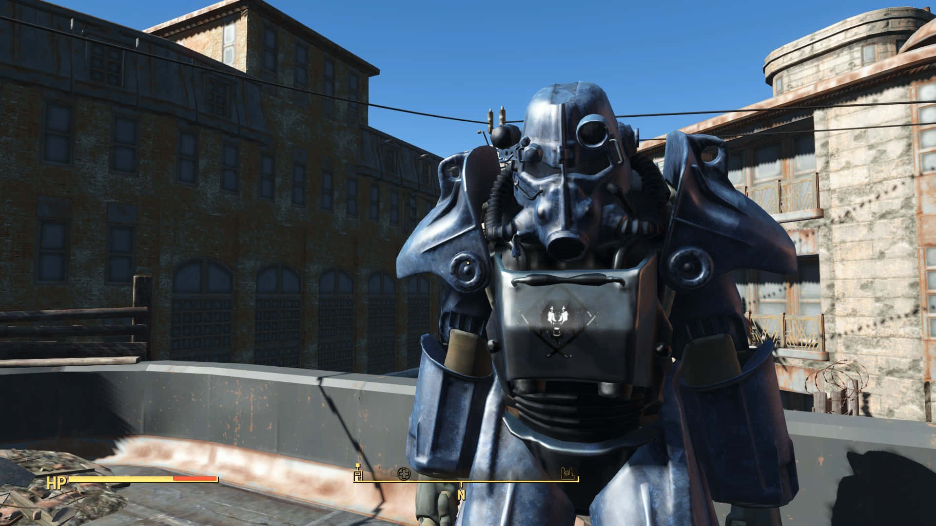 Fallout 4 Power Armor, rooftop, dilapidated buildings, Full HD Desktop Wallpaper