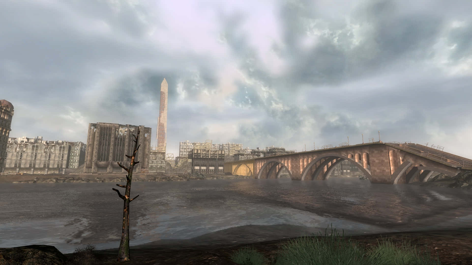Fallout 4, The Capital Wasteland, crumbling bridge, Full HD Desktop Wallpaper