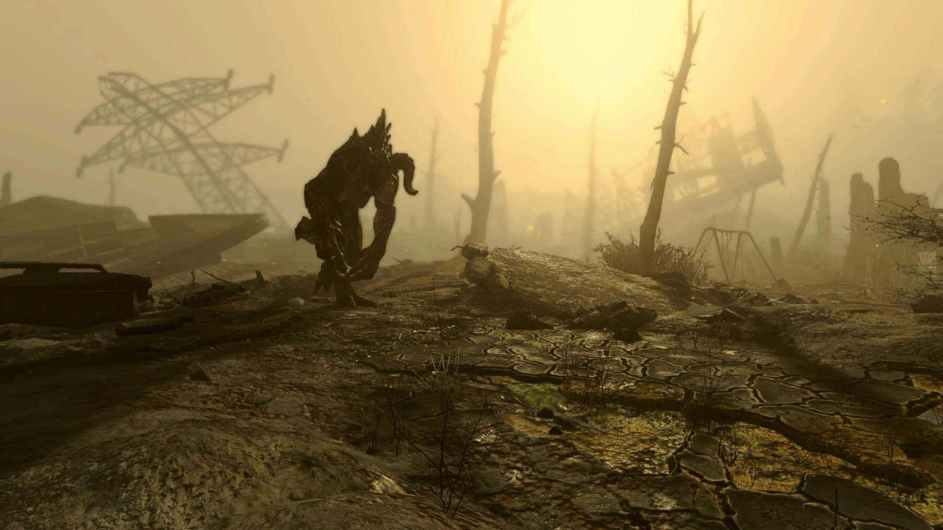 Fallout 4, Wasteland, hazy golden sun, Full HD Desktop Wallpaper