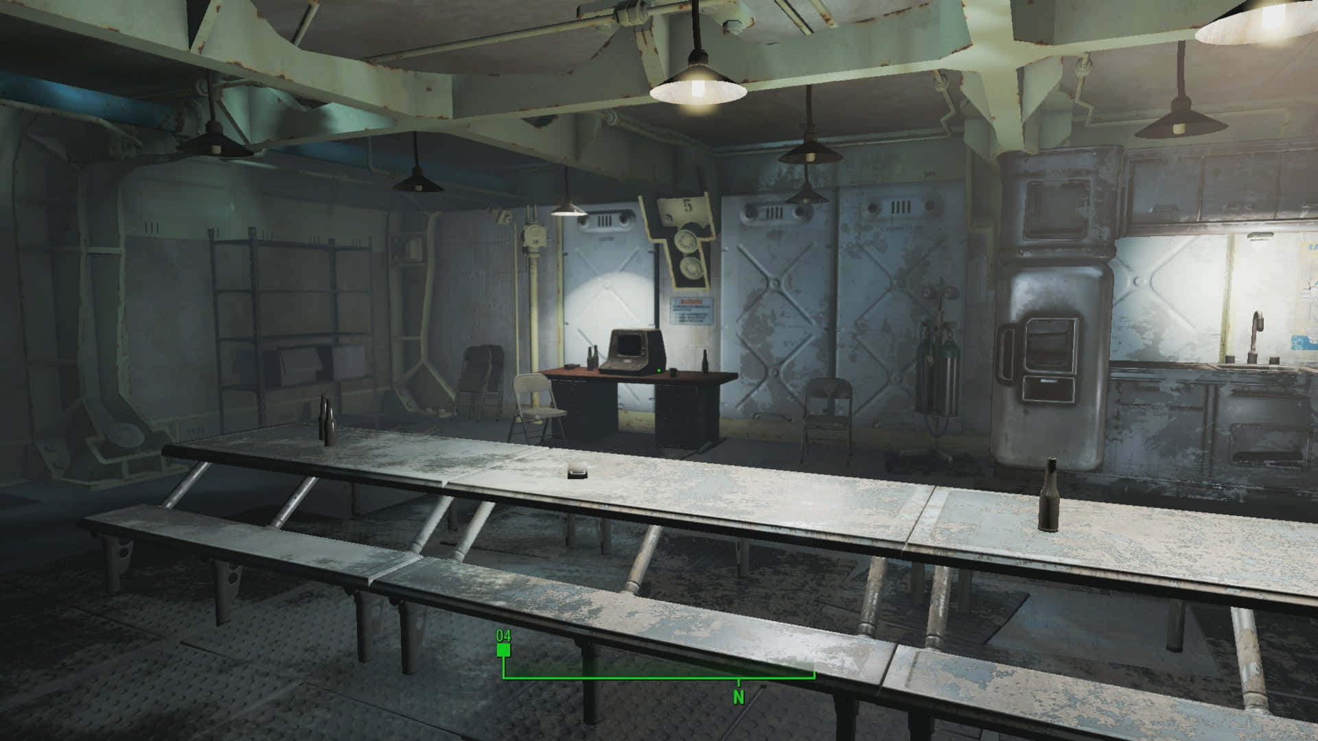Fallout 4 Vault, cafeteria, metal tables, Full HD Desktop Wallpaper