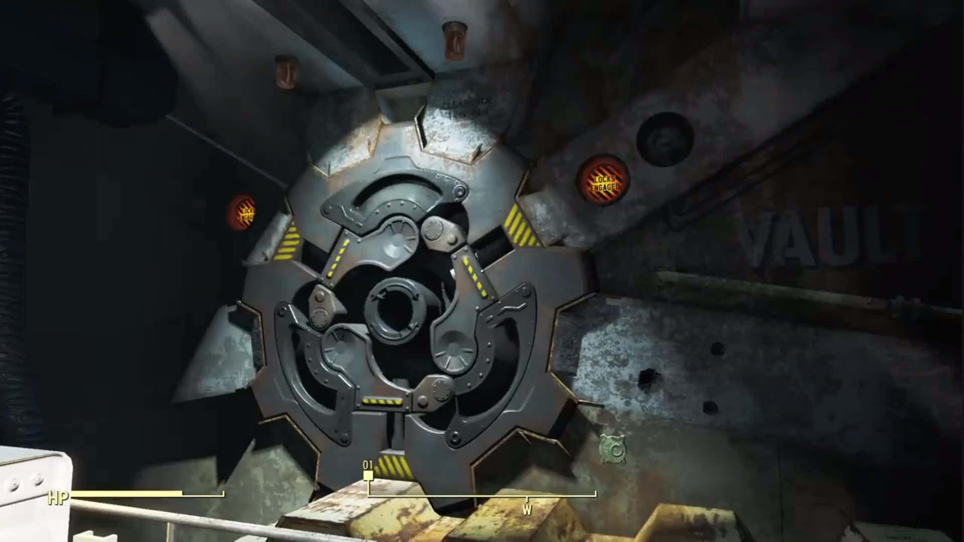 Fallout 4 Vault, rusted vault door, glowing orange lights, Full HD Desktop Wallpaper