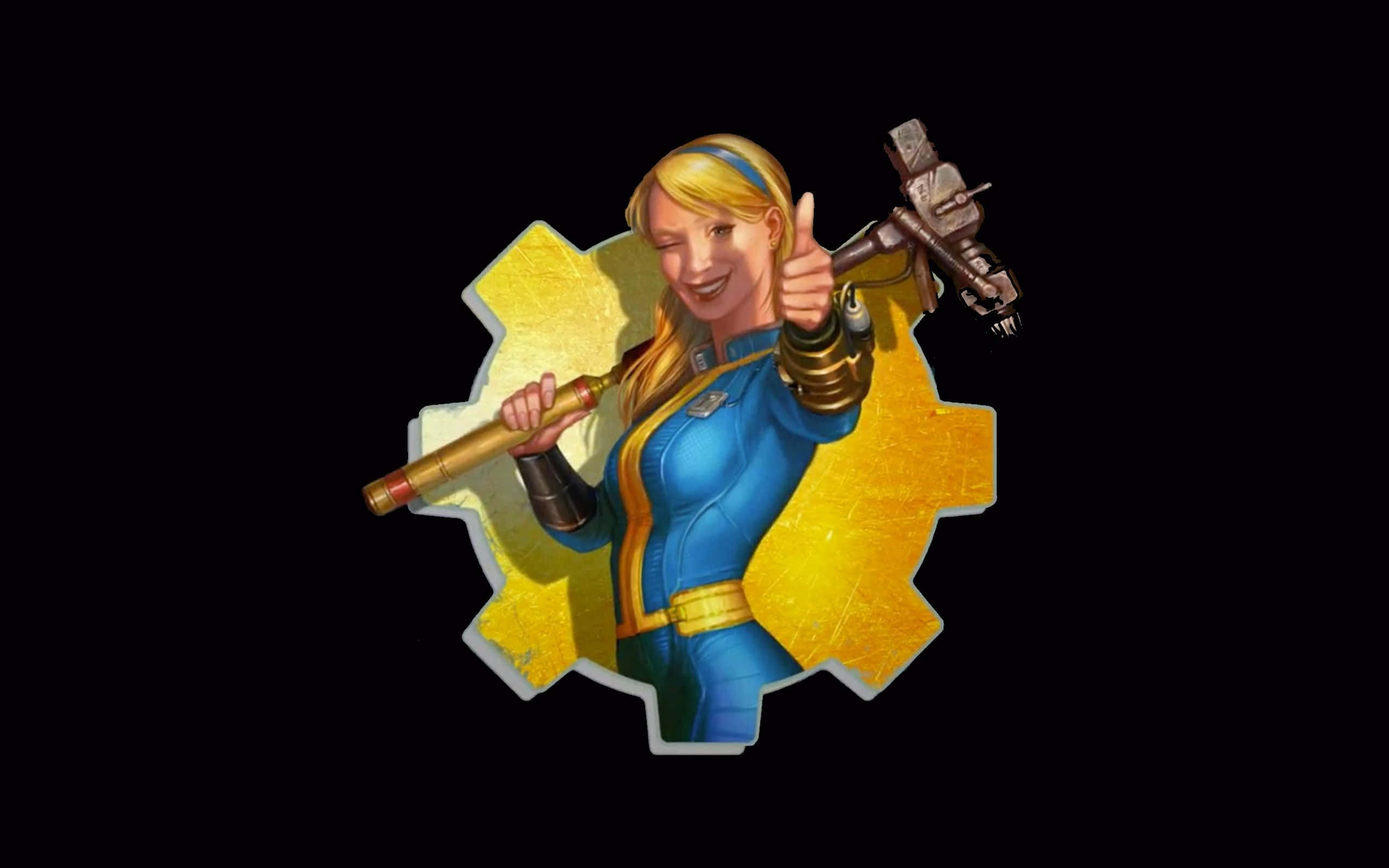 Fallout 4 Vault, blue jumpsuit, power drill, 2K Desktop Wallpaper