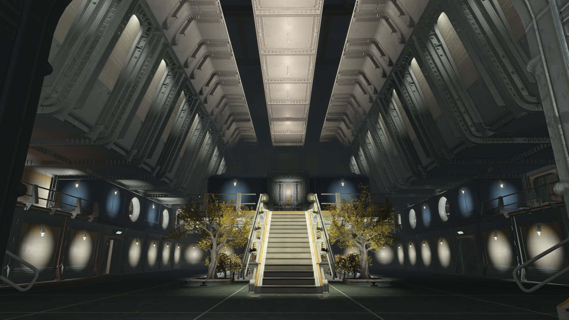 Fallout 4 Vault, industrial staircase, dimly lit, Full HD Desktop Wallpaper
