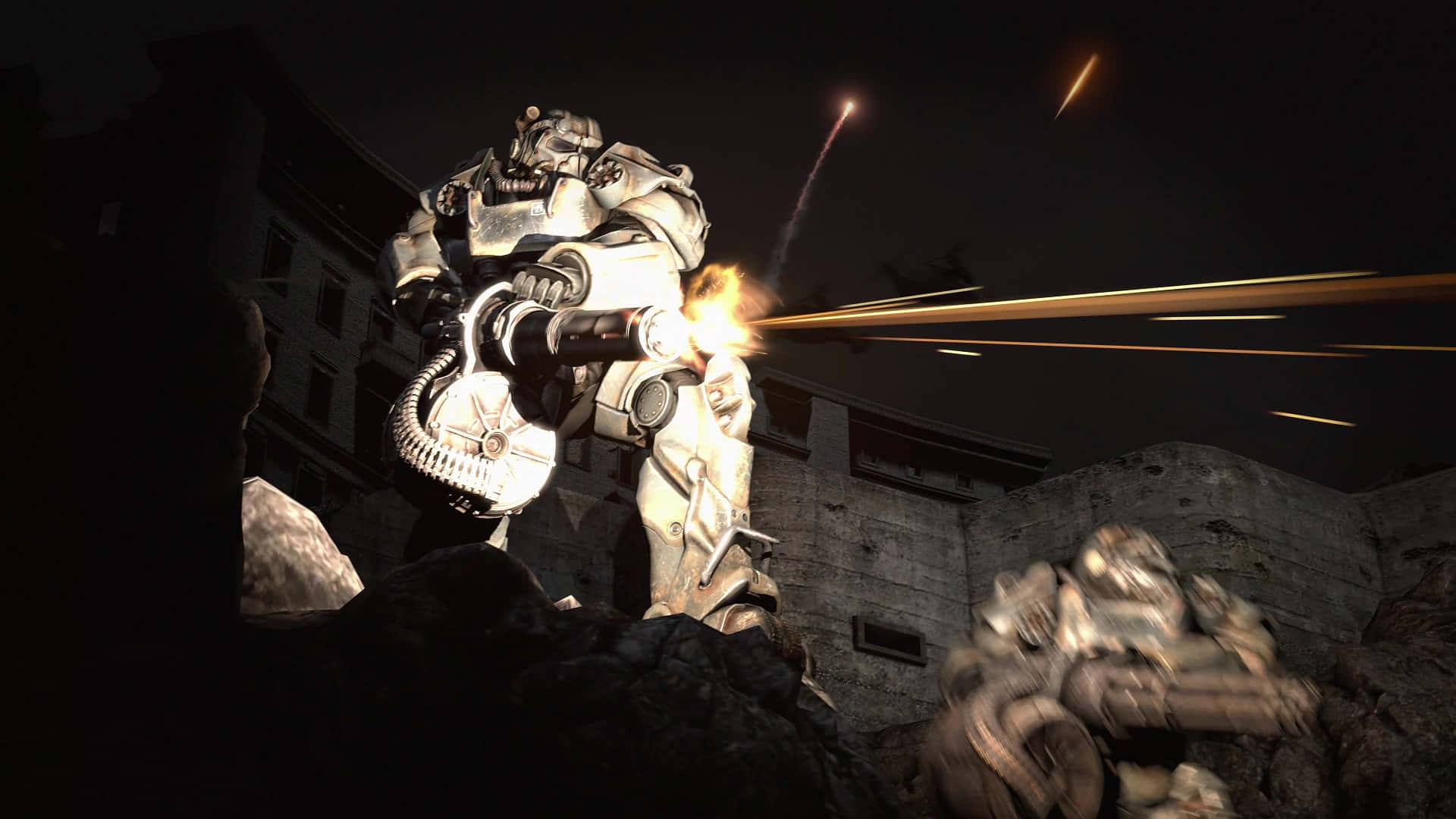 Fallout 4, power armor, glowing weapon, Full HD Desktop Wallpaper
