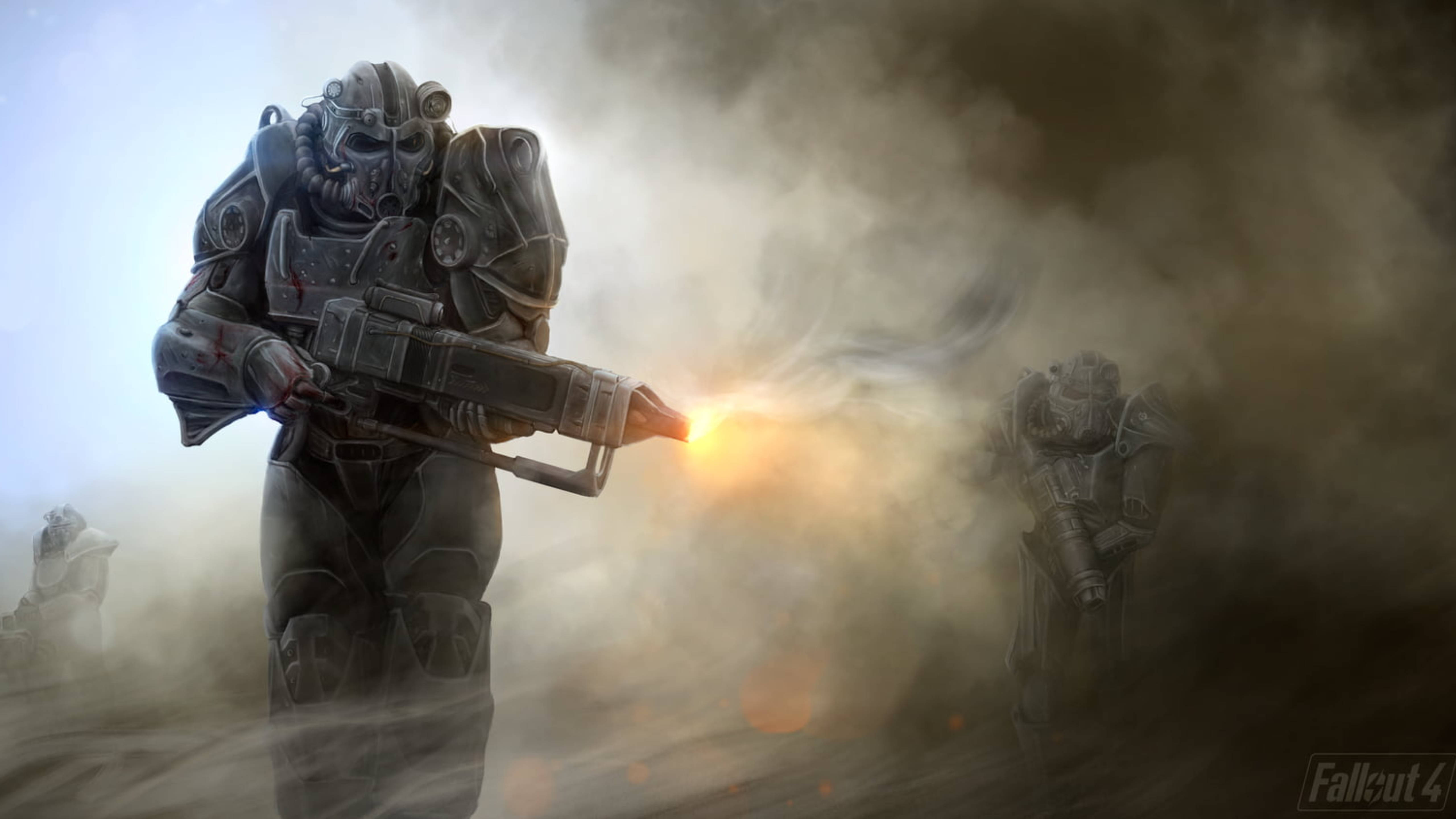Fallout 4, armored soldier, smoky battlefield, 5K Desktop Wallpaper