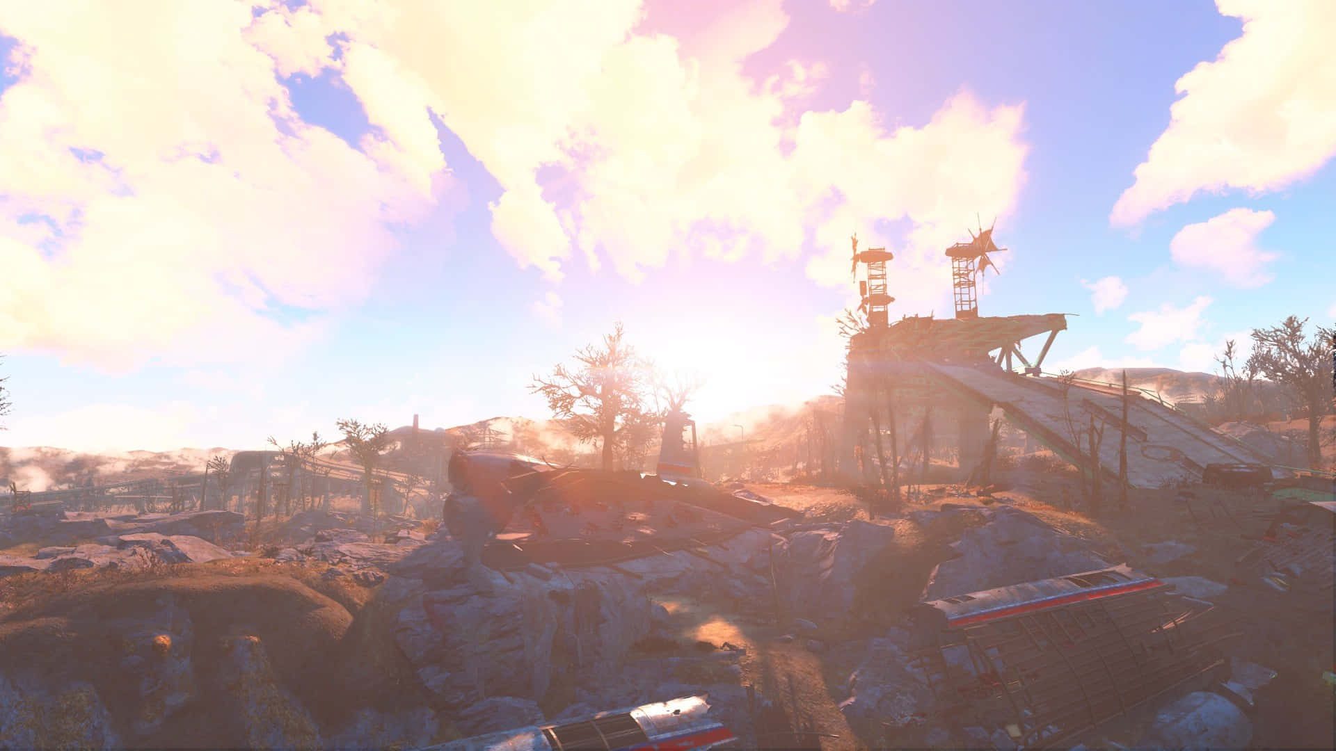 Fallout 4 Wasteland, Sunset, ruined industrial landscape, Full HD Desktop Wallpaper