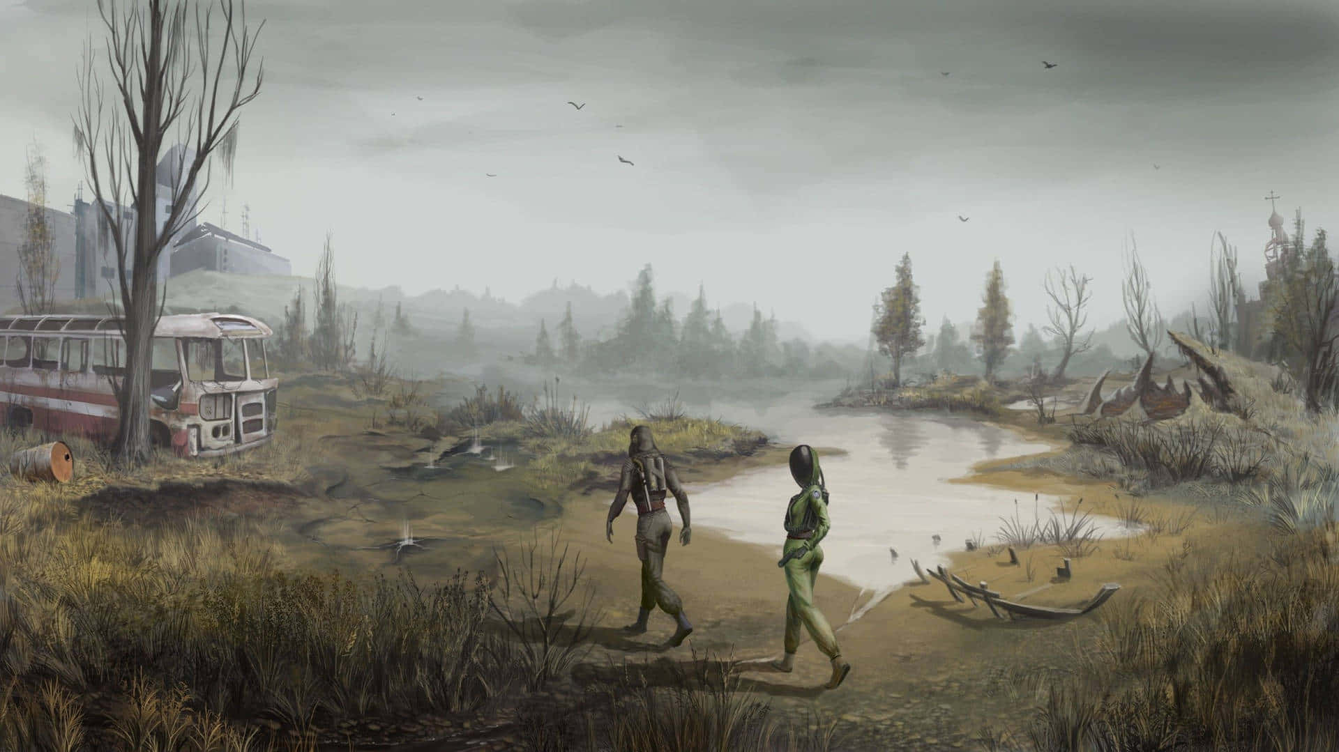 Fallout 4 Wasteland, wasteland, rusted bus, Full HD Desktop Wallpaper