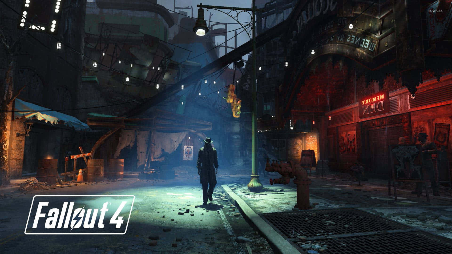 Fallout 4, Wasteland, neon-lit, Full HD Desktop Wallpaper