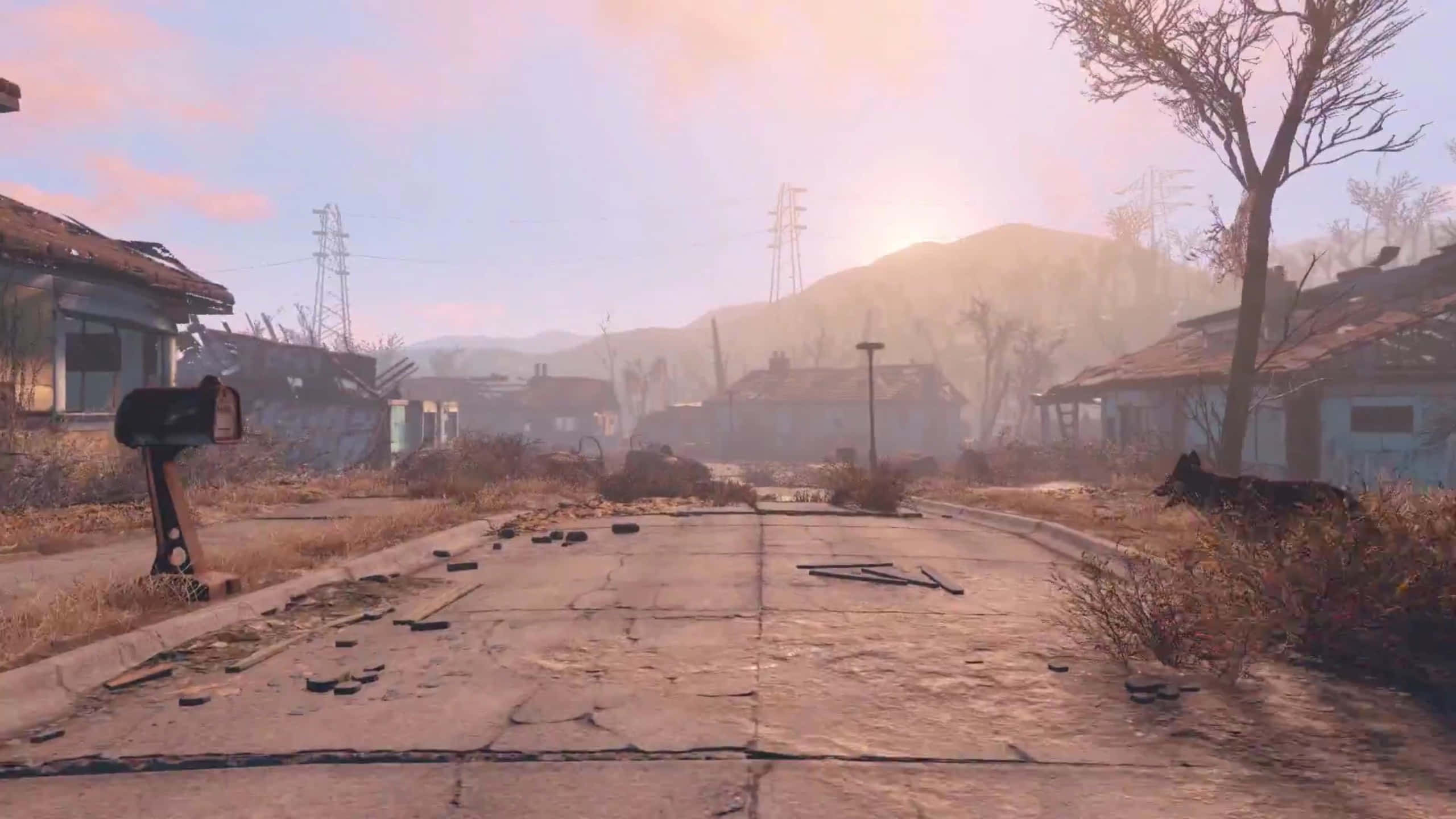 Fallout 4, Wasteland, crumbling houses, 2K Desktop Wallpaper