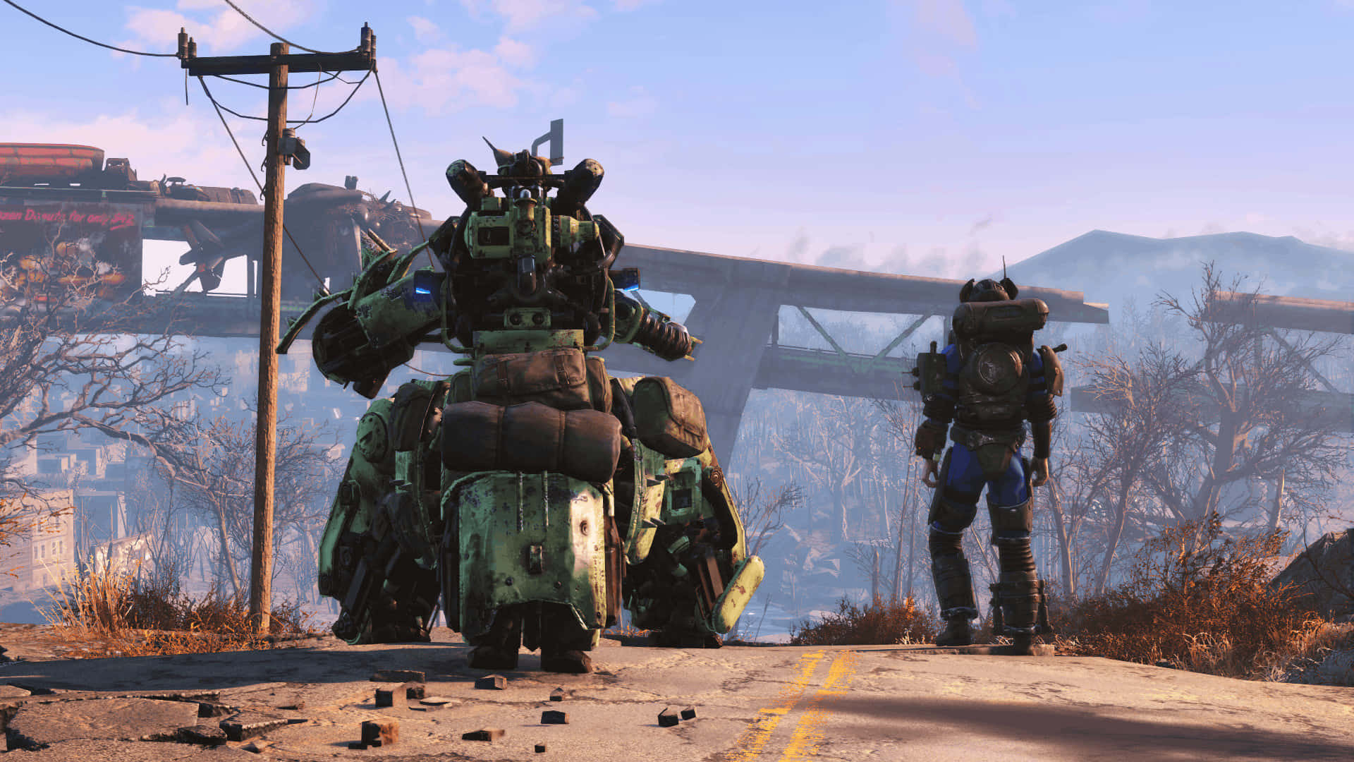 Fallout 4 Wasteland, cracked road, broken bridges, Full HD Desktop Wallpaper