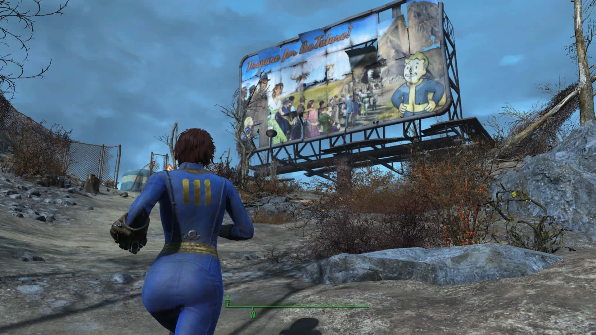 Fallout 4, blue power armor suit, barren wasteland, Full HD Desktop Wallpaper