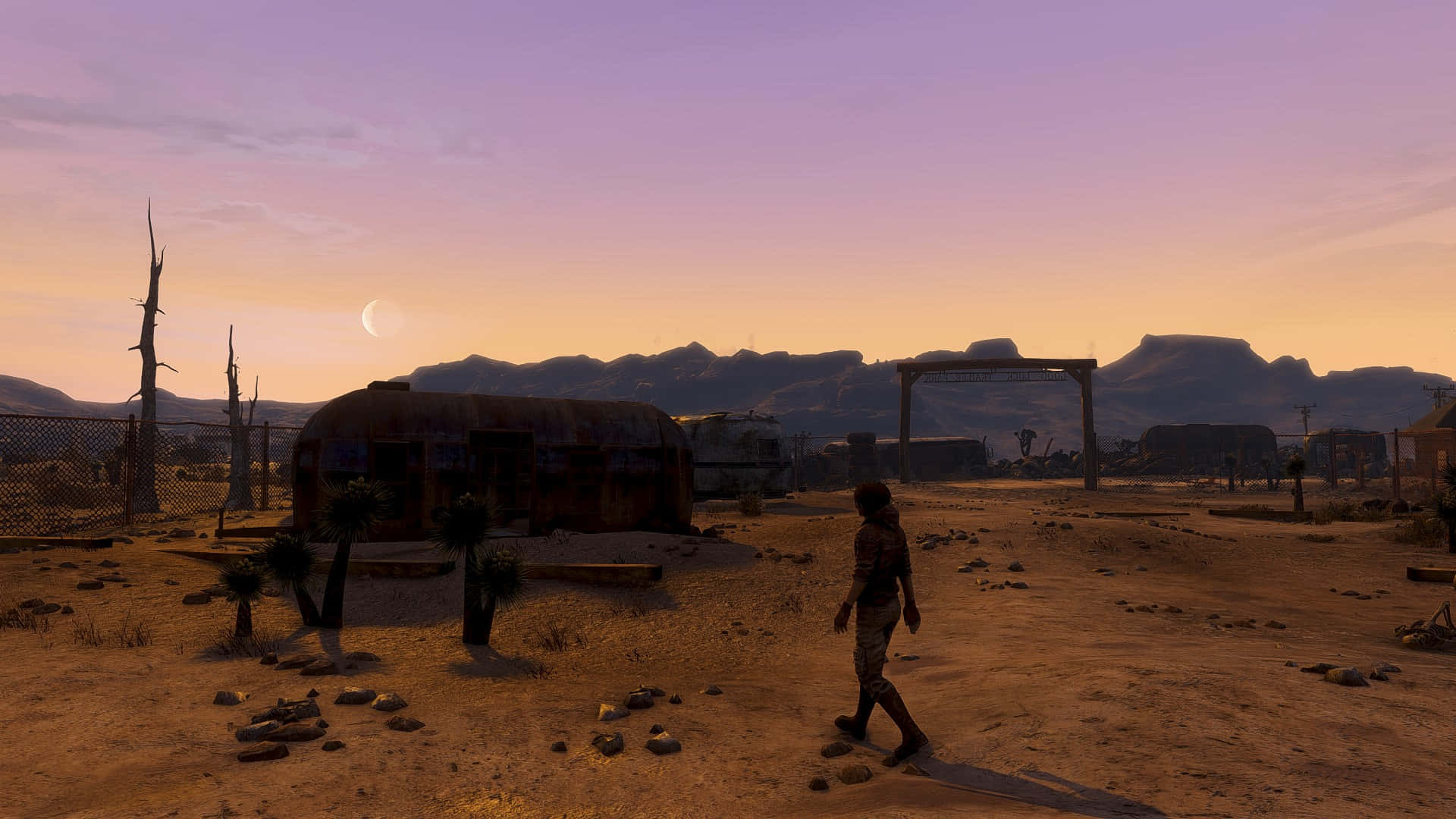 Fallout 4 Wasteland, twilight, crescent moon, Full HD Desktop Wallpaper