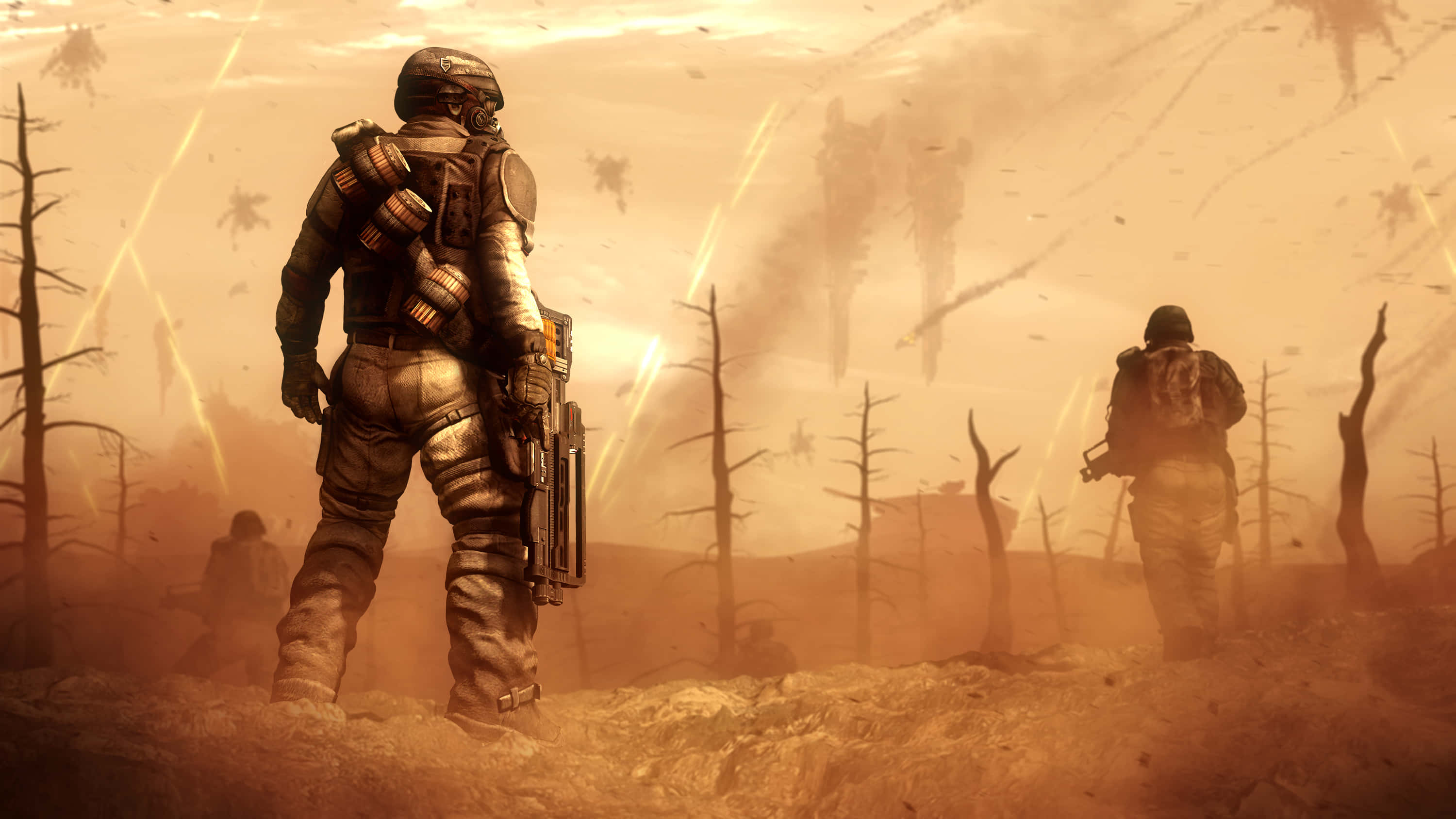 Fallout 4 Wasteland, soldiers, heavy armor, 2K Desktop Wallpaper