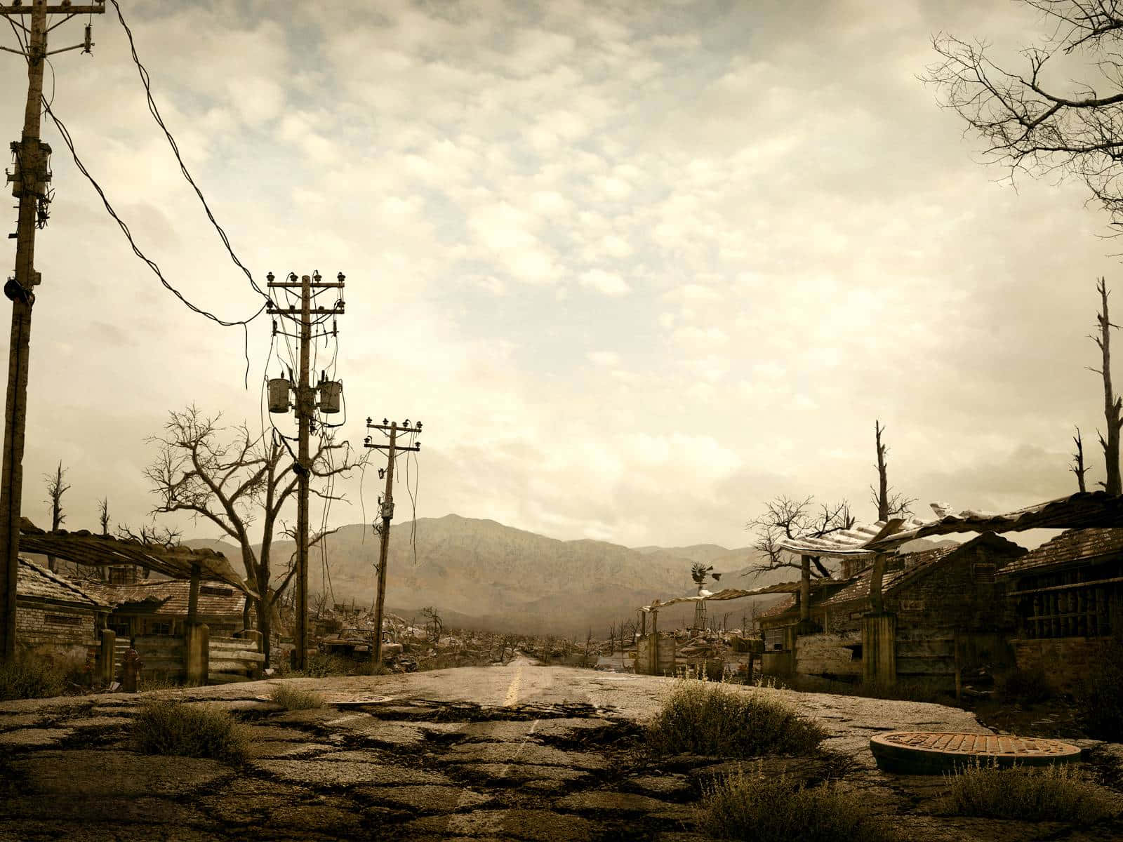 Fallout 4 Wasteland, abandoned village, crumbling houses, HD Desktop Wallpaper