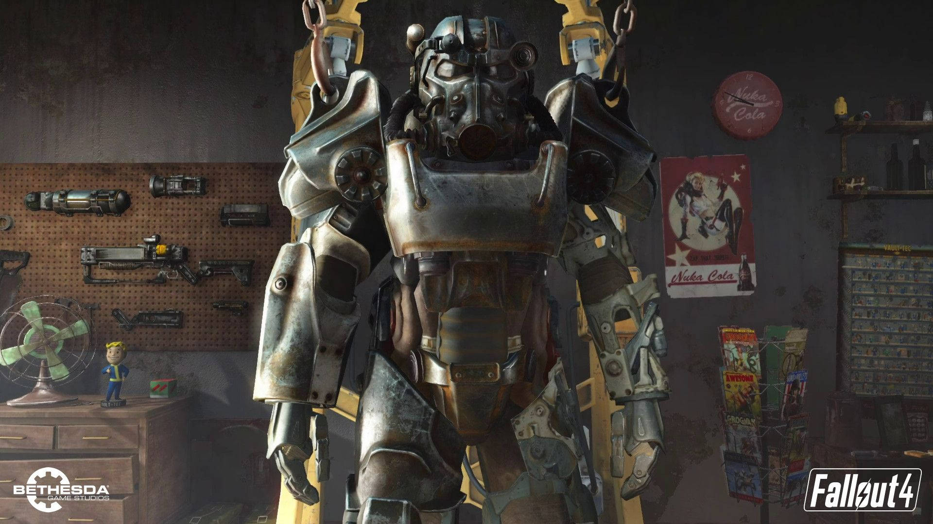 Fallout 4, power armor, chained, Full HD Desktop Wallpaper