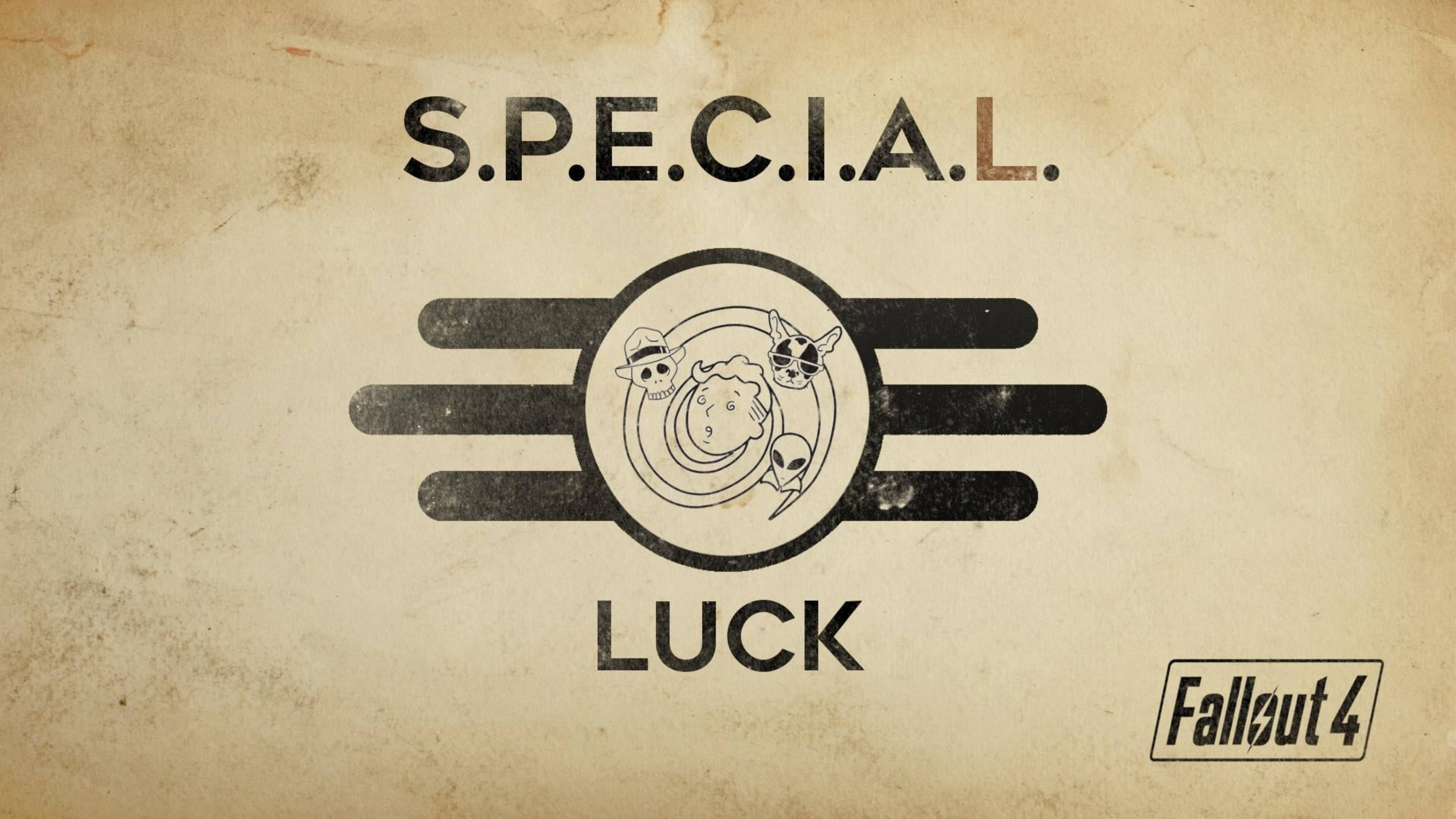 Fallout 4, S.P.E.C.I.A.L. luck perk, skull alien, 5K Desktop Wallpaper