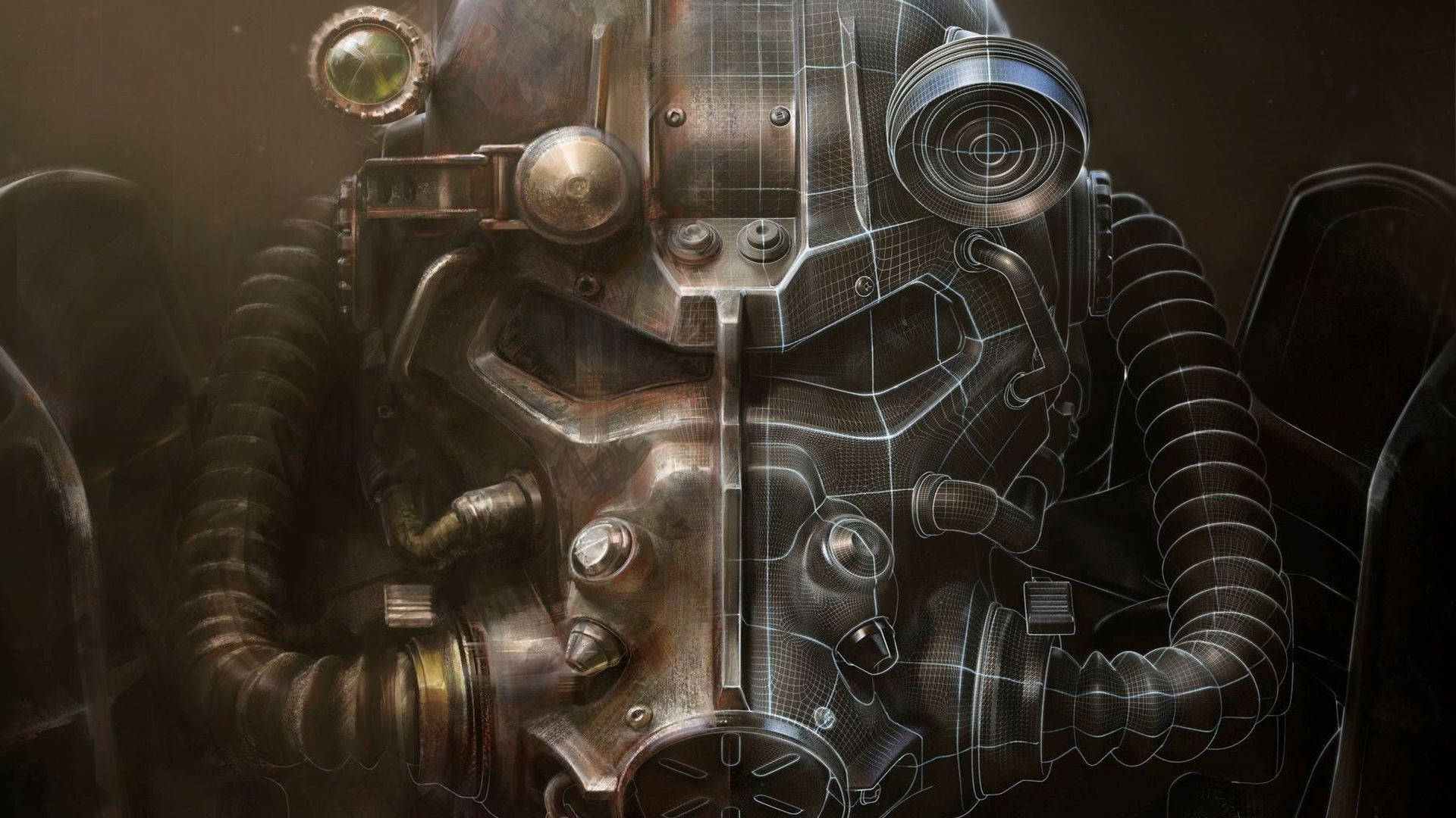Fallout 4, power armor helmet, glowing green visor, Full HD Desktop Wallpaper