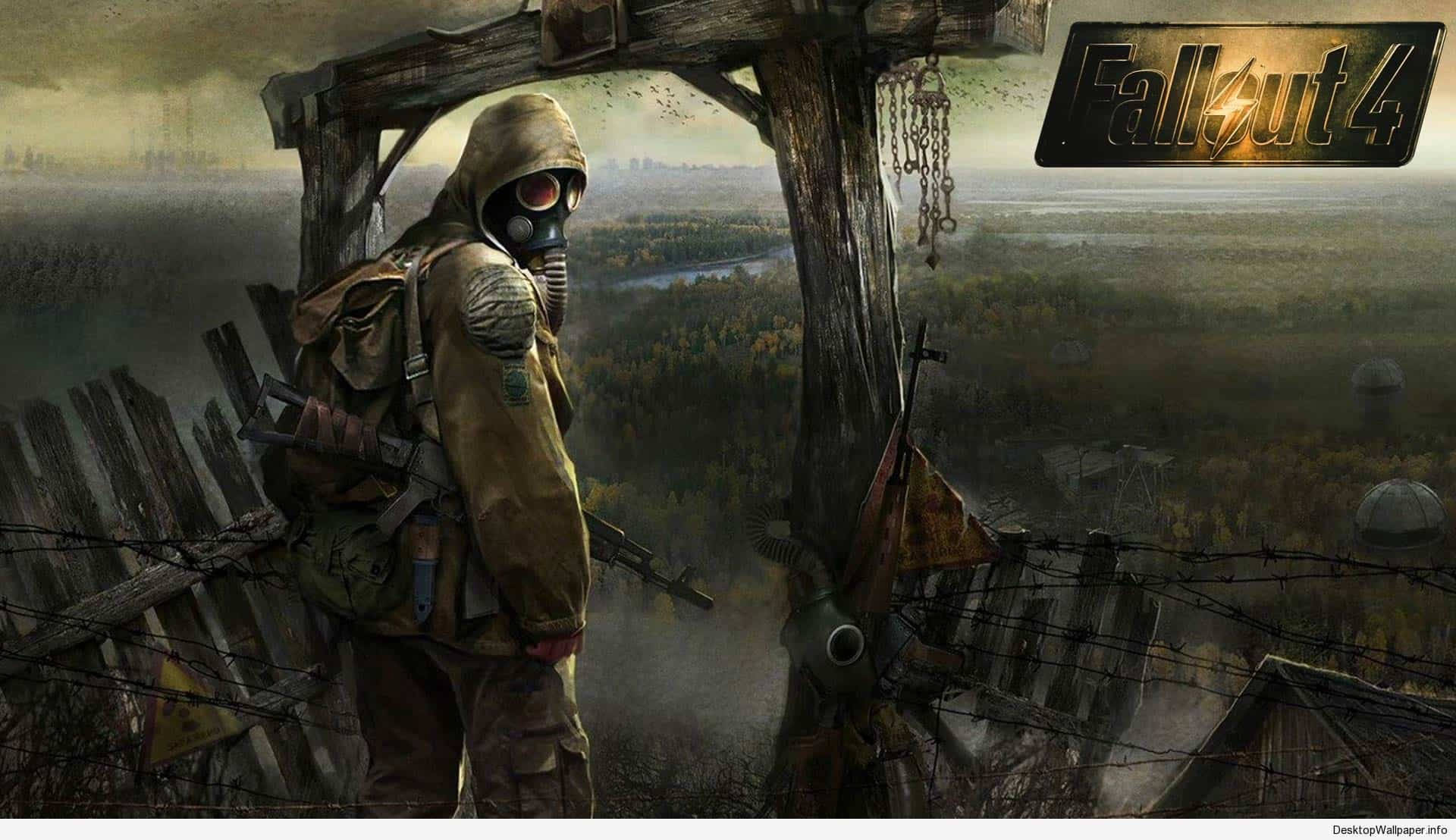 Fallout 4, stalker, rusted fence, Full HD Desktop Wallpaper