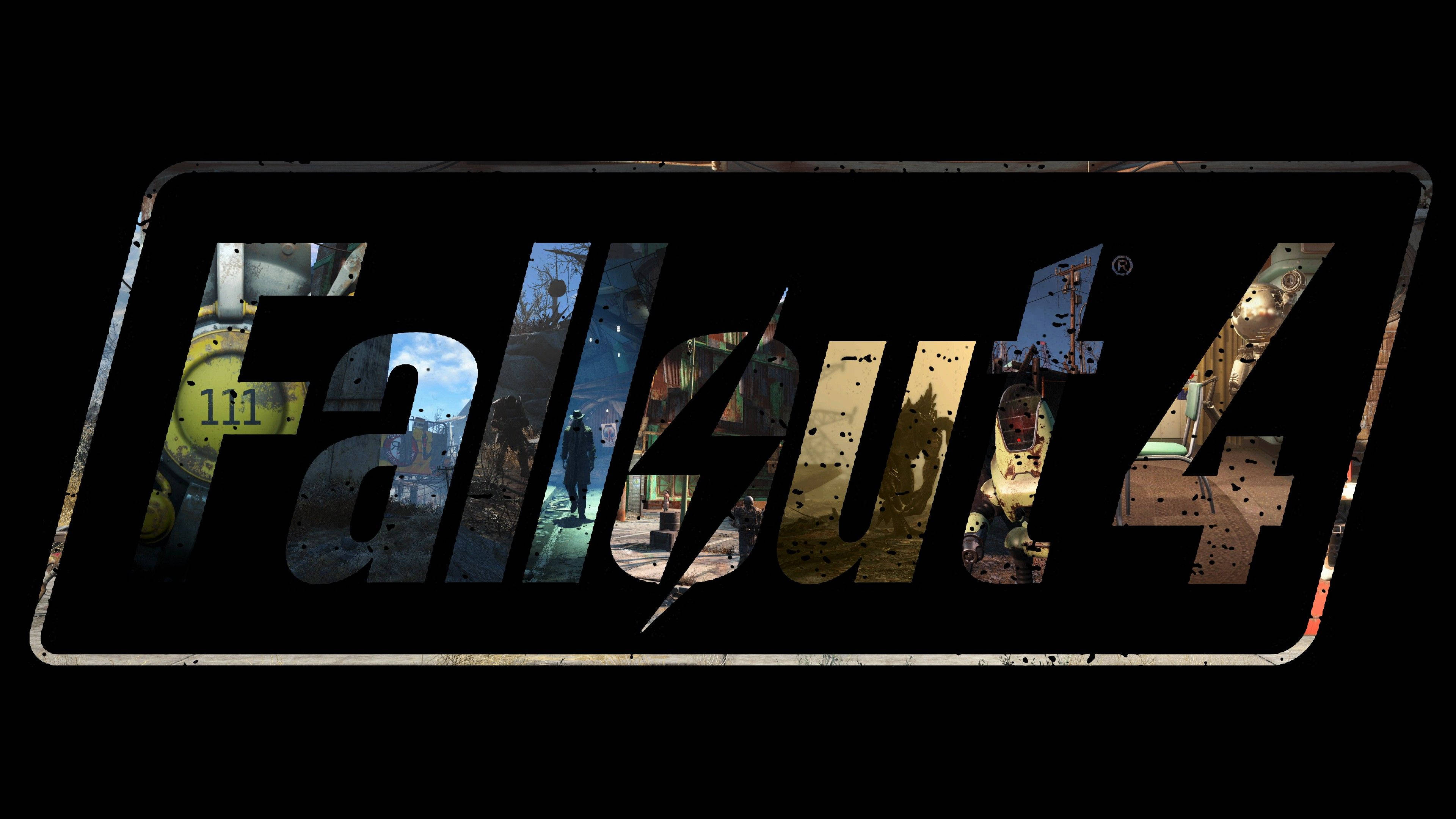 Fallout 4, logo, distressed metal texture, 4K Desktop Wallpaper