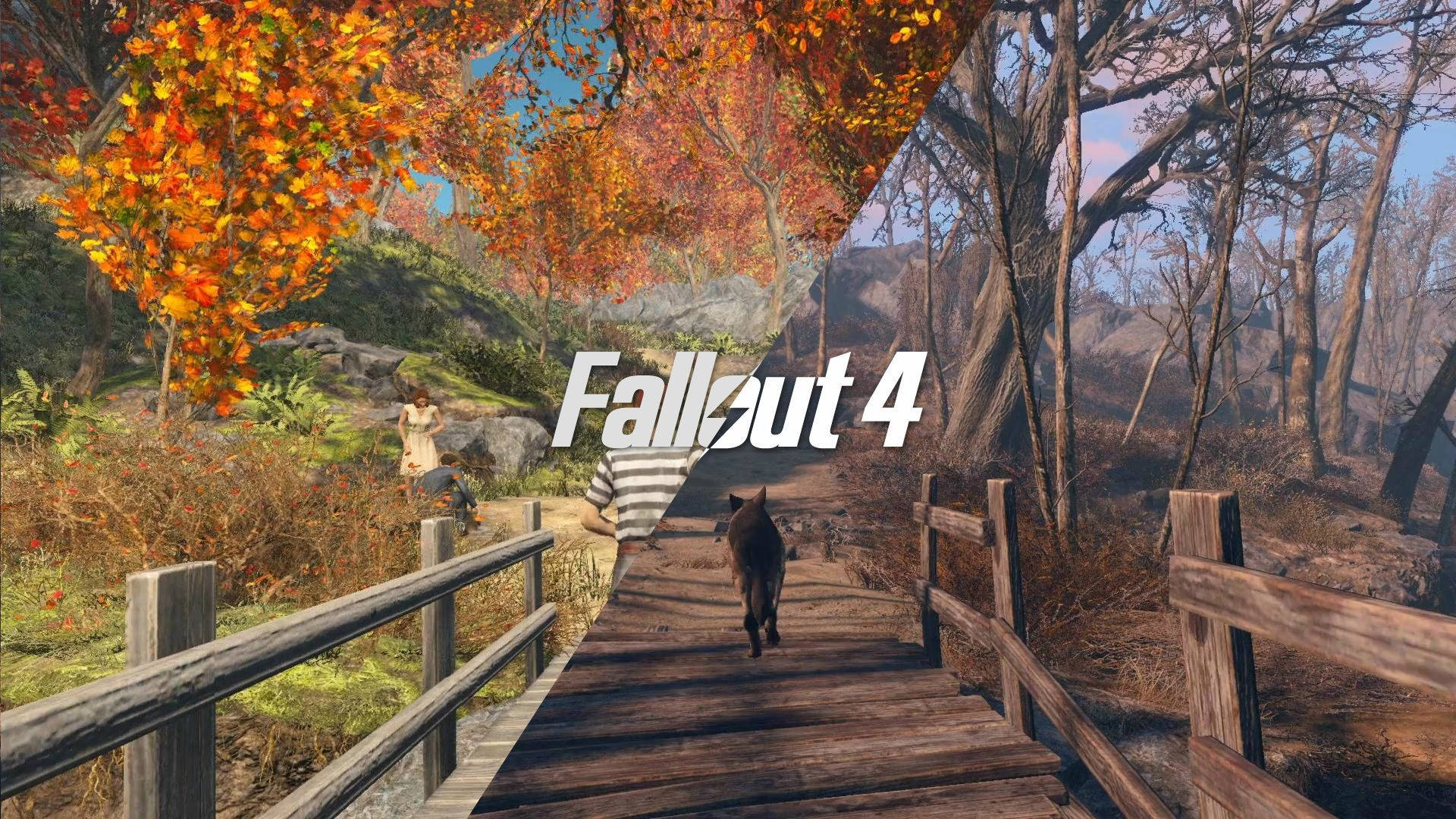 Fallout 4, wooden bridge, vibrant autumn forest, Full HD Desktop Wallpaper