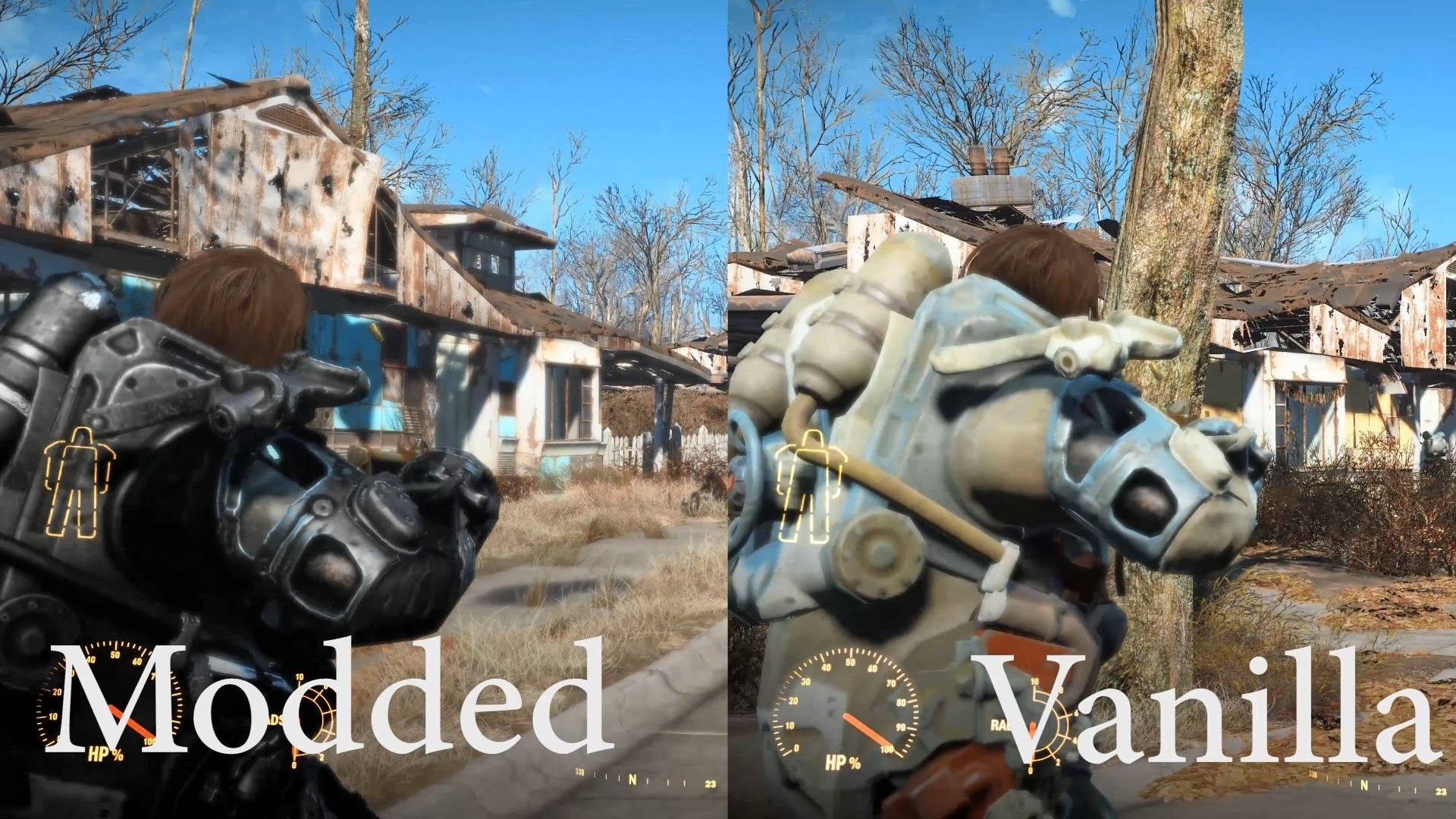 Fallout 4, modded power armor, vanilla power armor, Full HD Desktop Wallpaper