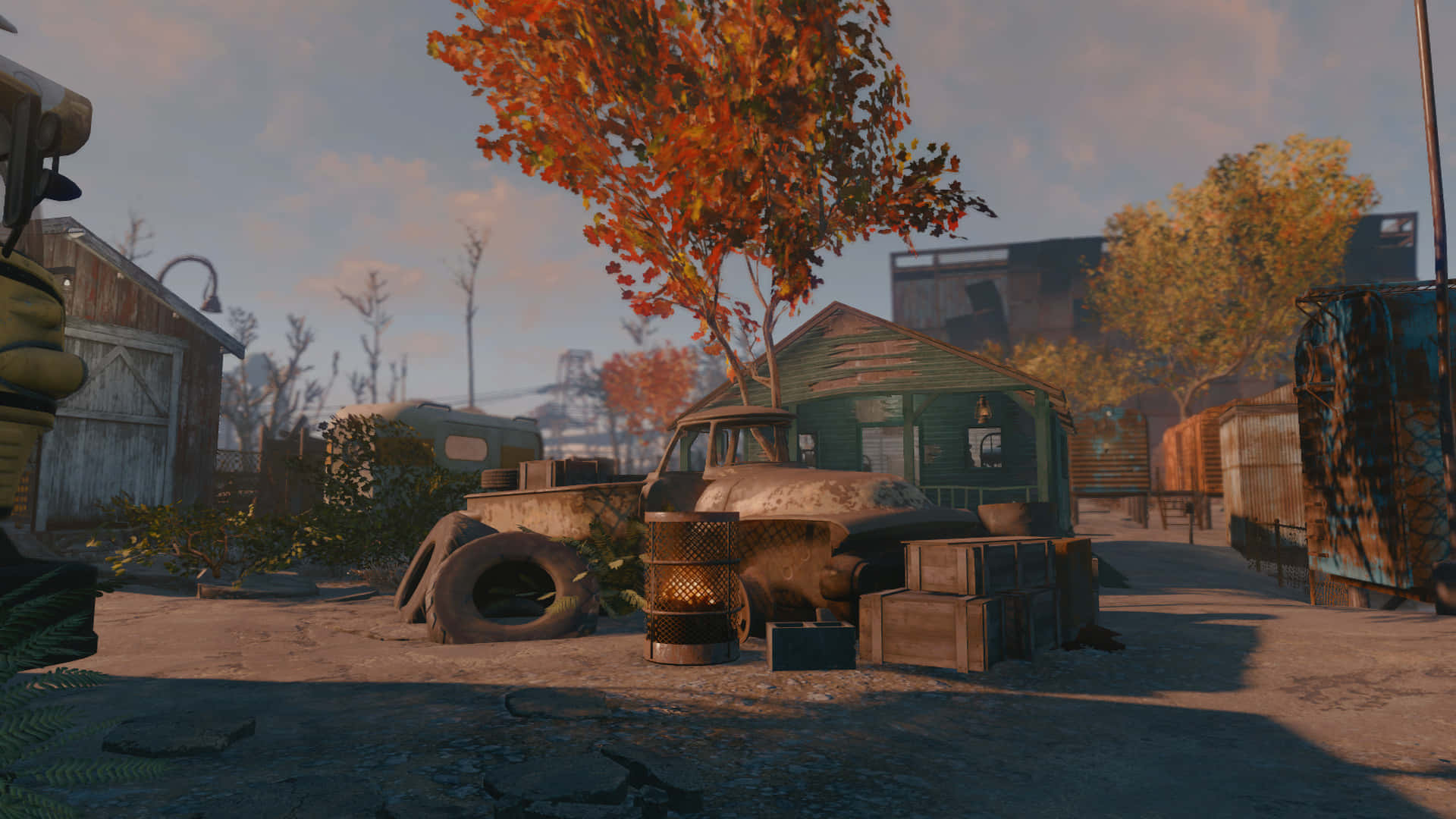 Fallout 4, rusty truck, vibrant orange tree, Full HD Desktop Wallpaper