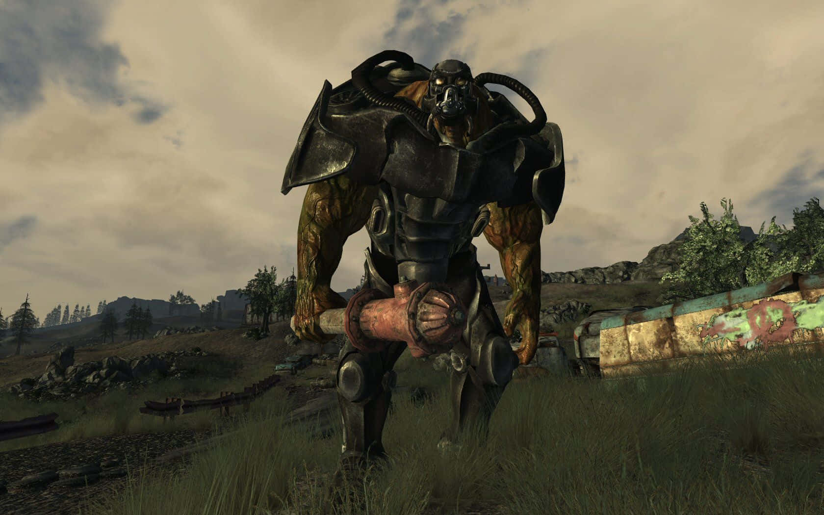 Fallout Enclave, mutant warrior, desolate overgrown wasteland, HD Desktop Wallpaper