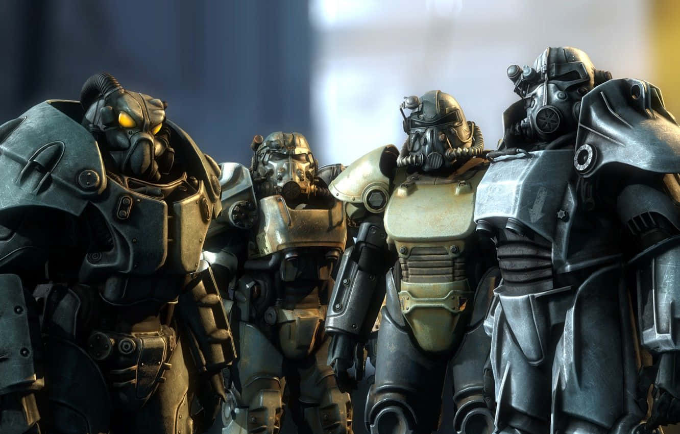 Fallout 4, power armor suits, glowing yellow eyes, HD Desktop Wallpaper