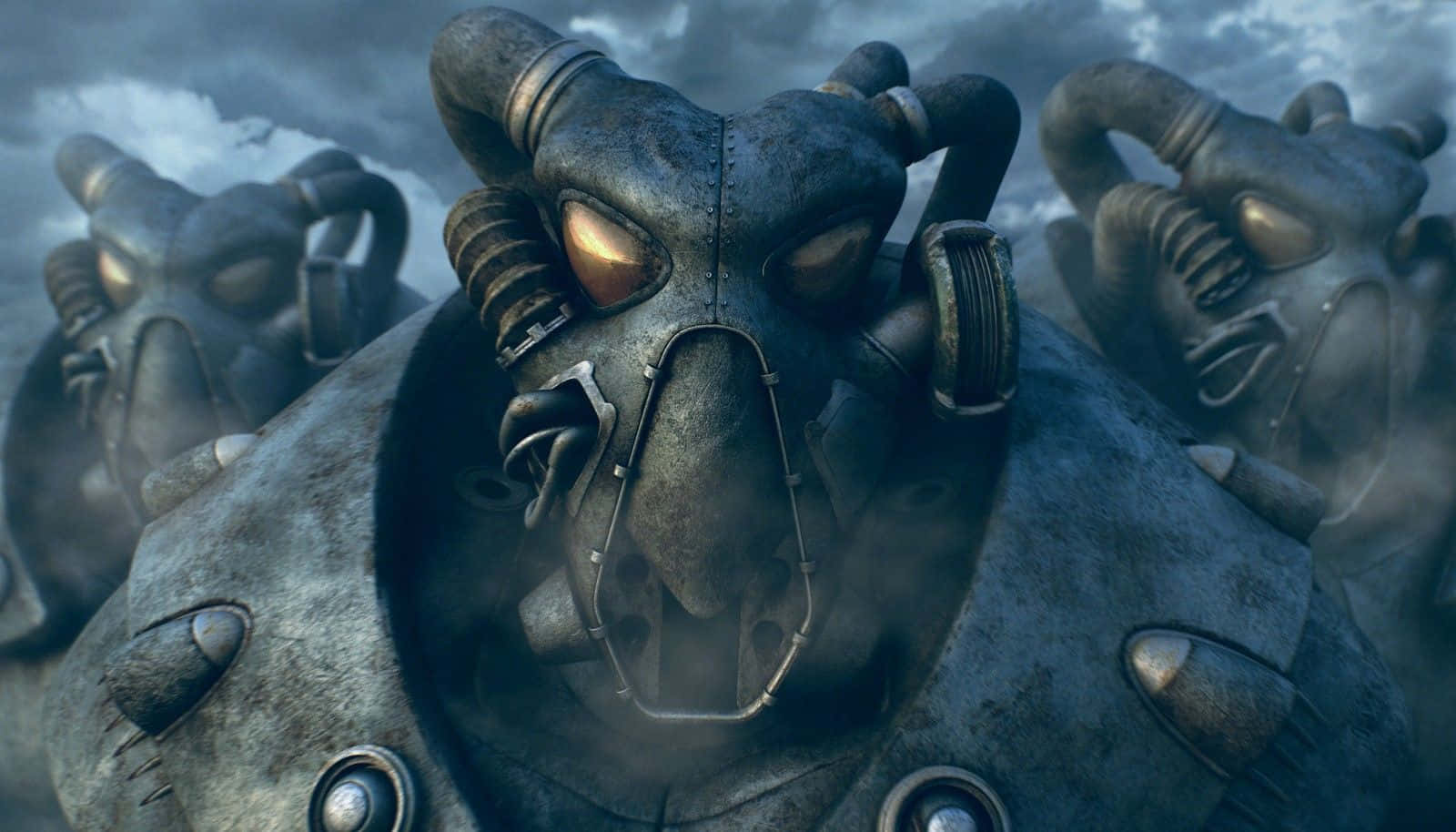 Fallout Enclave, armored wasteland dwellers, glowing eye lenses, HD Desktop Wallpaper