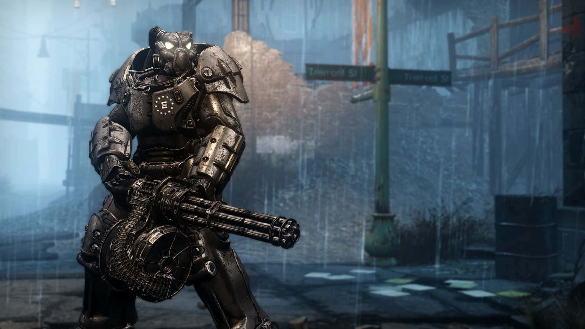 Fallout Enclave, gas mask, massive machine gun, Full HD Desktop Wallpaper
