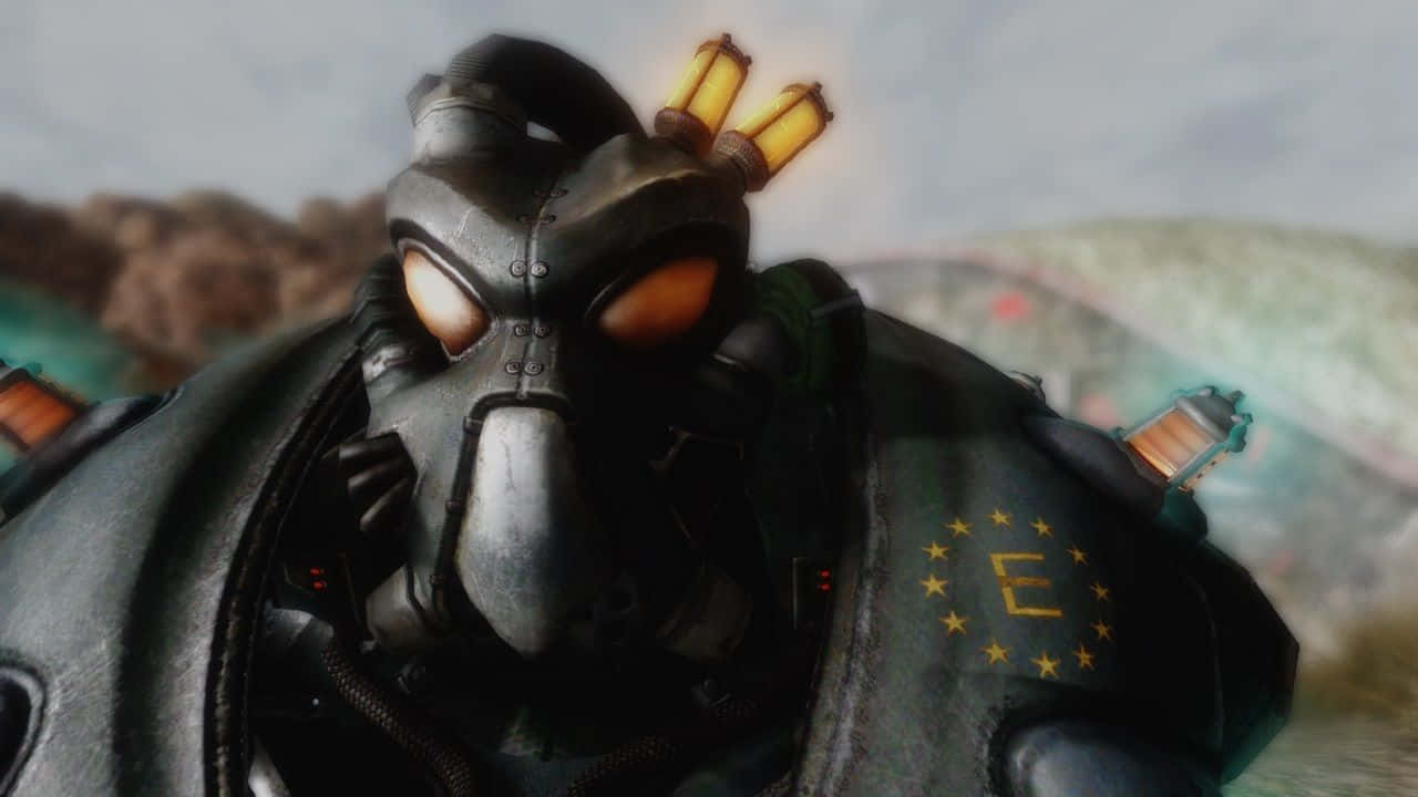 Fallout Enclave, glowing orange eyes, gas mask, HD Desktop Wallpaper
