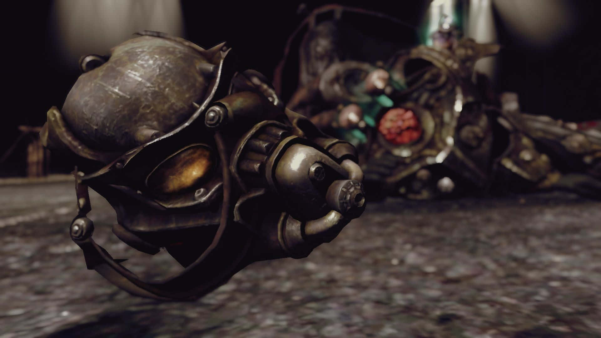 Fallout Enclave, steampunk helmet, rusted biomechanical helmet, Full HD Desktop Wallpaper